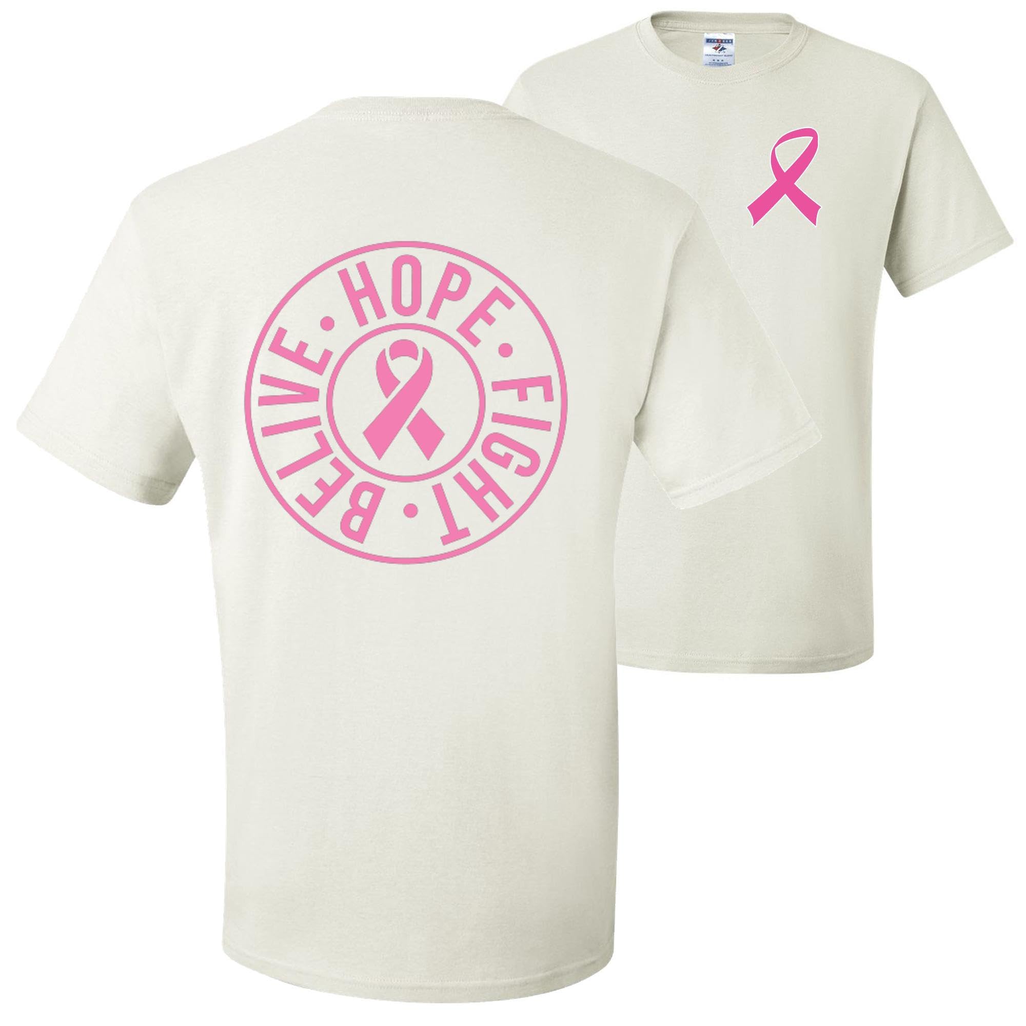 Wild Custom Apparel - Believe Hope Fight Breast Cancer Awareness Graphic T-Shirt for Men - Front & Back Design - Perfect for Fundraisers, Awareness Events & Everyday Wear