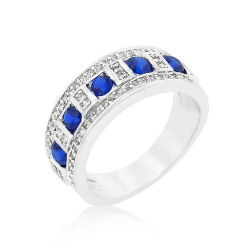 Blue and Clear Encrusted Rhodium Plated Ring for Women - Elegant Cubic Zirconia Statement Jewelry for Parties, Weddings & Special Occasions