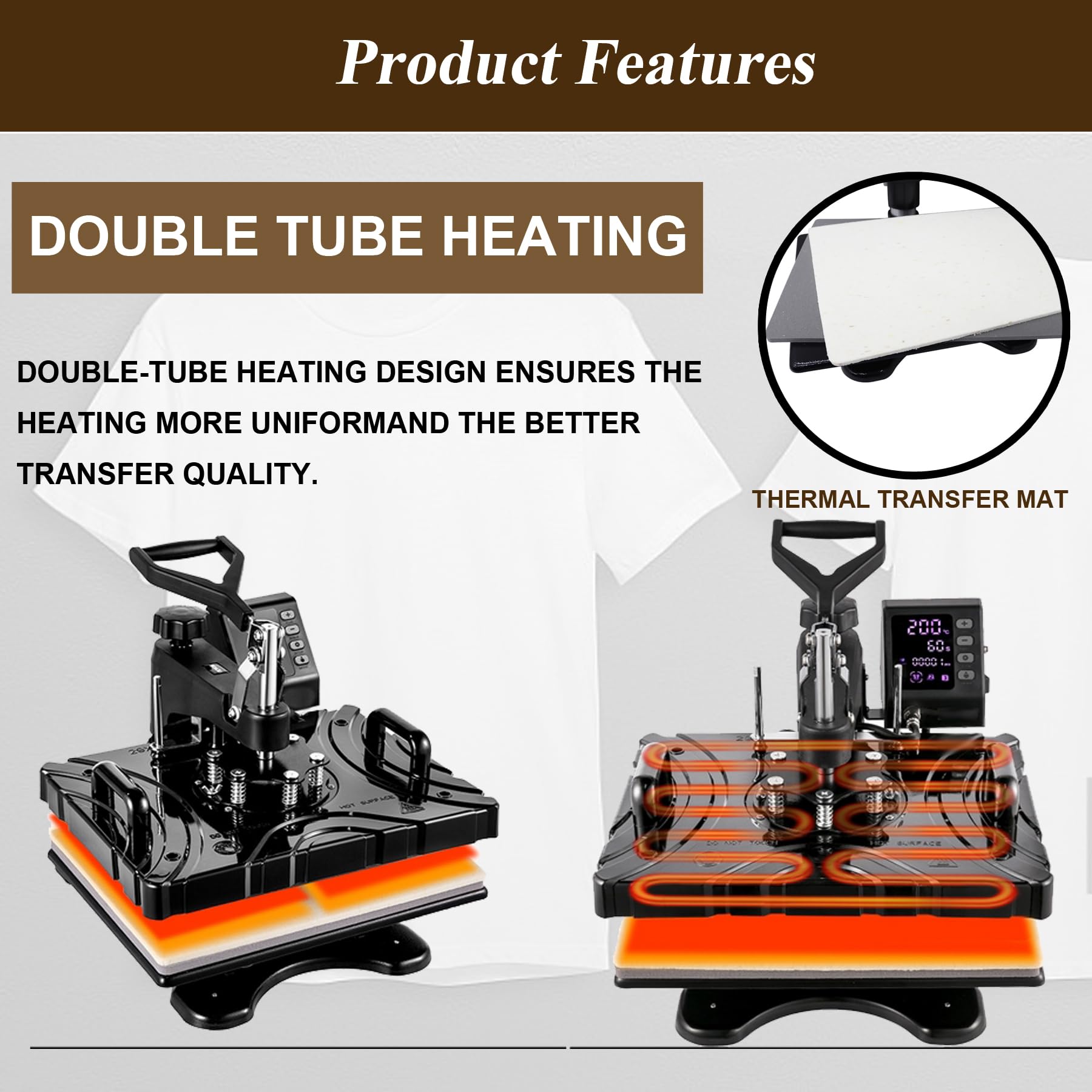 TECHTONGDA 5-in-1 Heat Press Machine 110V | Multifunctional Sublimation Machine with Double-Tube Heating for T-Shirts, Hats & Mugs | Perfect for DIY Custom Apparel, Promotional Products & Small Business Printing