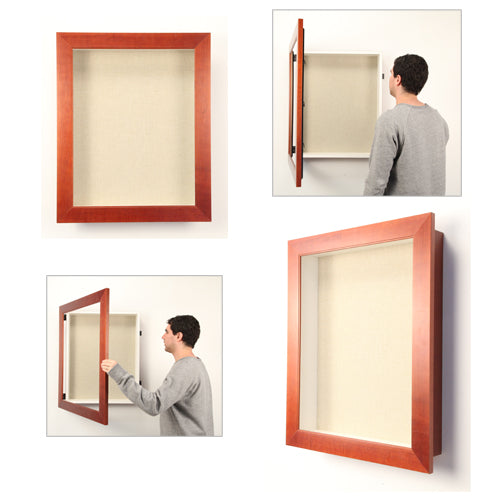 Stylish Wide Wood Framed Cork Board Shadow Box - 4 Inch Deep Swing Frame - 12 Sizes Available - Perfect for Home Office, Dorm Room & Classroom Organization