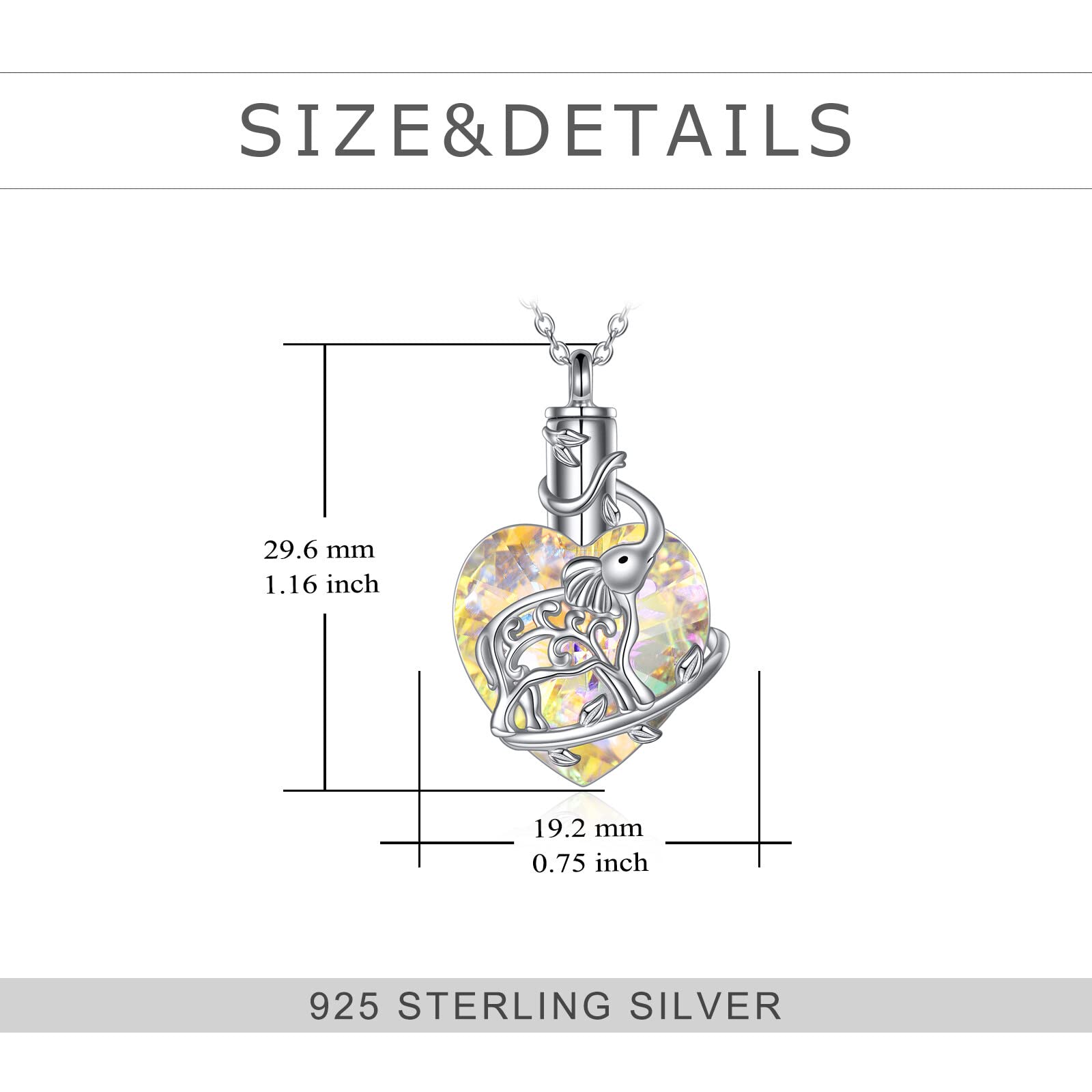 YFN Elephant Heart Crystal Urn Necklace for Ashes - Sterling Silver Cremation Jewelry with Crystal - Memorial Keepsake Gift for Women - Perfect for Honoring Loved Ones & Special Occasions