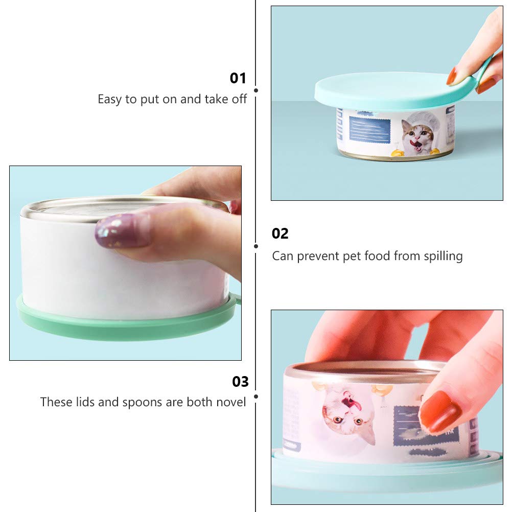 POPETPOP 4-Piece Pet Food Can Cover and Spoon Set - Airtight Cat & Dog Food Can Lids with Storage Spoon - Perfect for Fresh Pet Food Storage at Home or Travel
