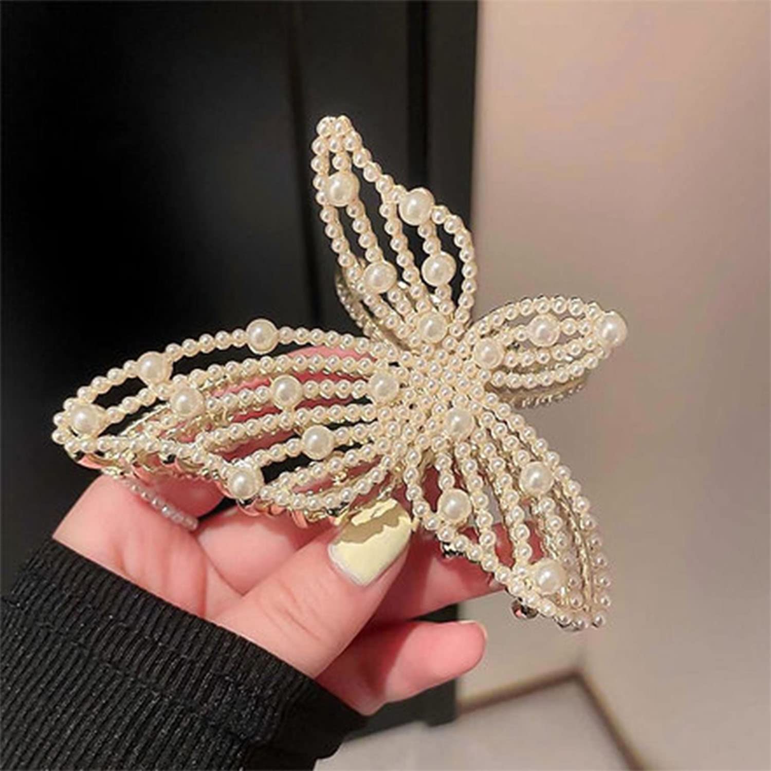 **Ashkash Rhinestone Butterfly Claw Clips - Shiny Pearl & Gold Metal Hair Clips for Women, Non-Slip Strong Hold Jaw Clips for Thin & Thick Hair - Perfect for Parties, Weddings & Everyday Styling**