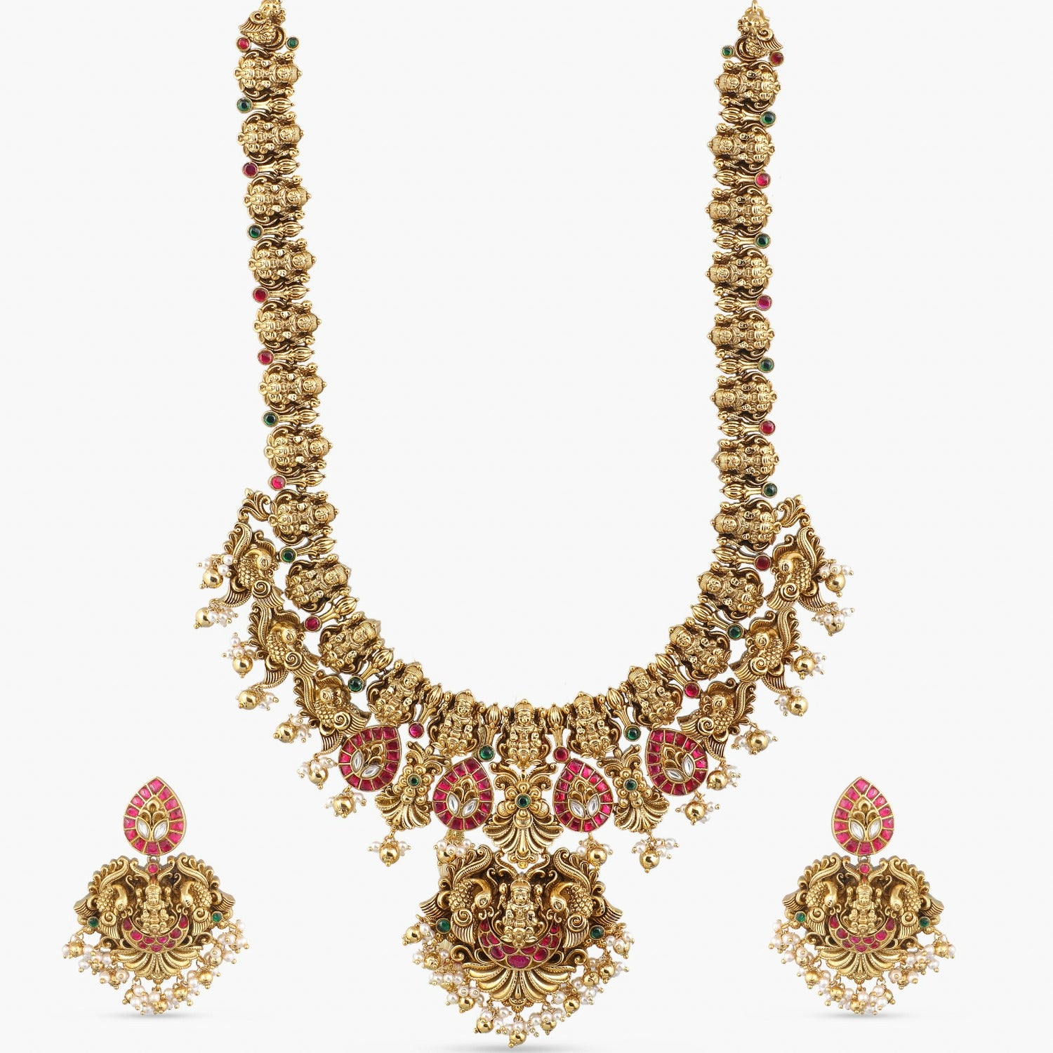 Gayatri Antique Temple Bridal Jewelry Set - Handcrafted Indian Wedding Necklace & Earrings for Brides, Ethnic Temple Jewelry for Special Occasions