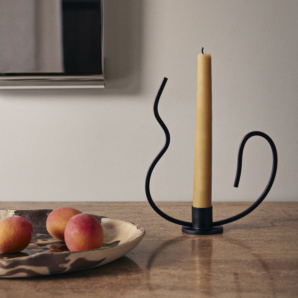 FERM LIVING Valse Black Candle Holder - Minimalist Modern Home Decor for Dining Table, Coffee Table & Living Room Centerpiece