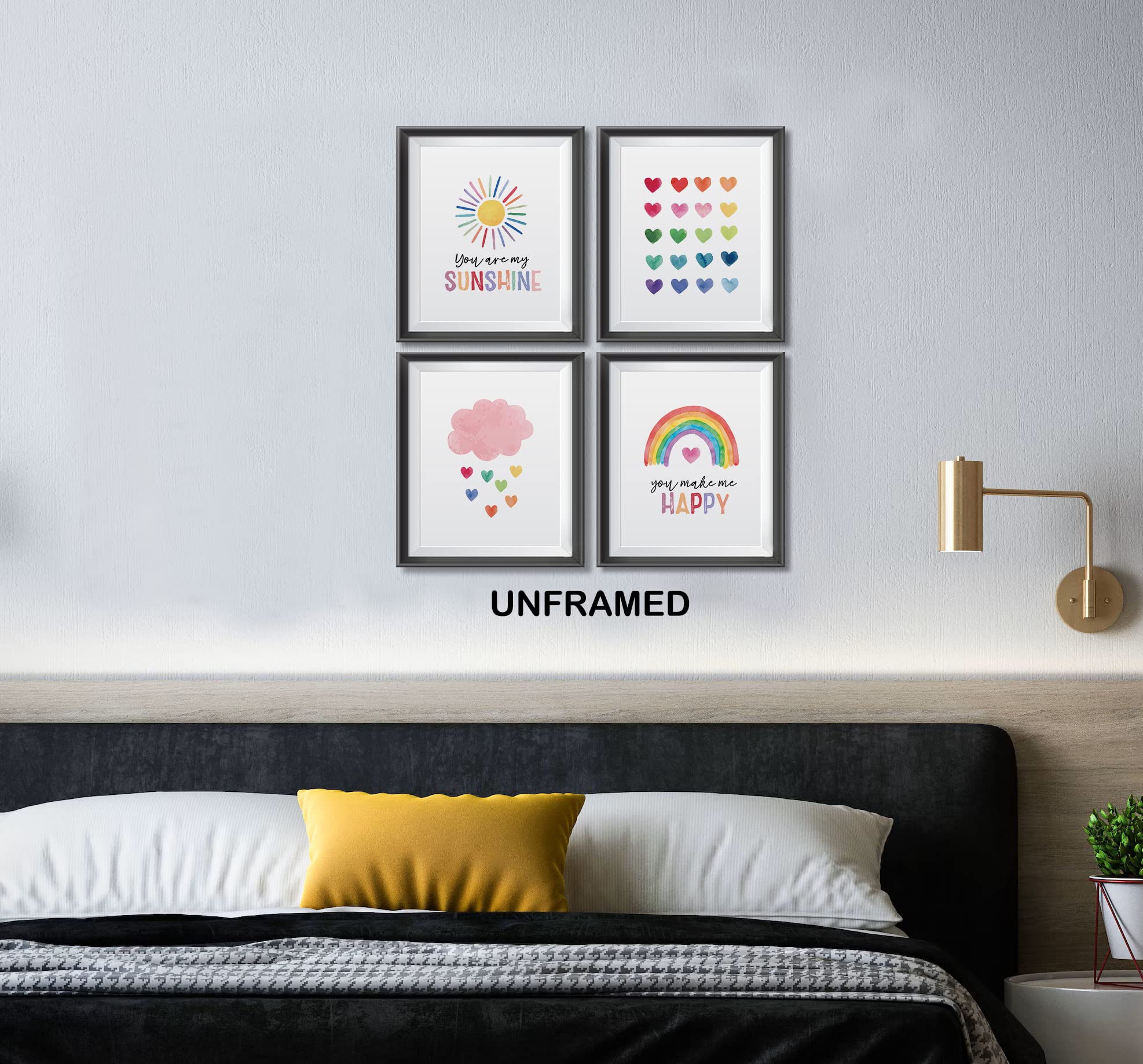 You Are My Sunshine Inspirational Quote Wall Art Prints - Boho Sun Rainbow Cloud Hearts Decor for Home, Girls Room, Kids Room, Nursery & Classroom - Set of 4 Unframed 8x10 Inch Posters - Perfect for Wall Decor, Gift Giving & Motivational Spaces