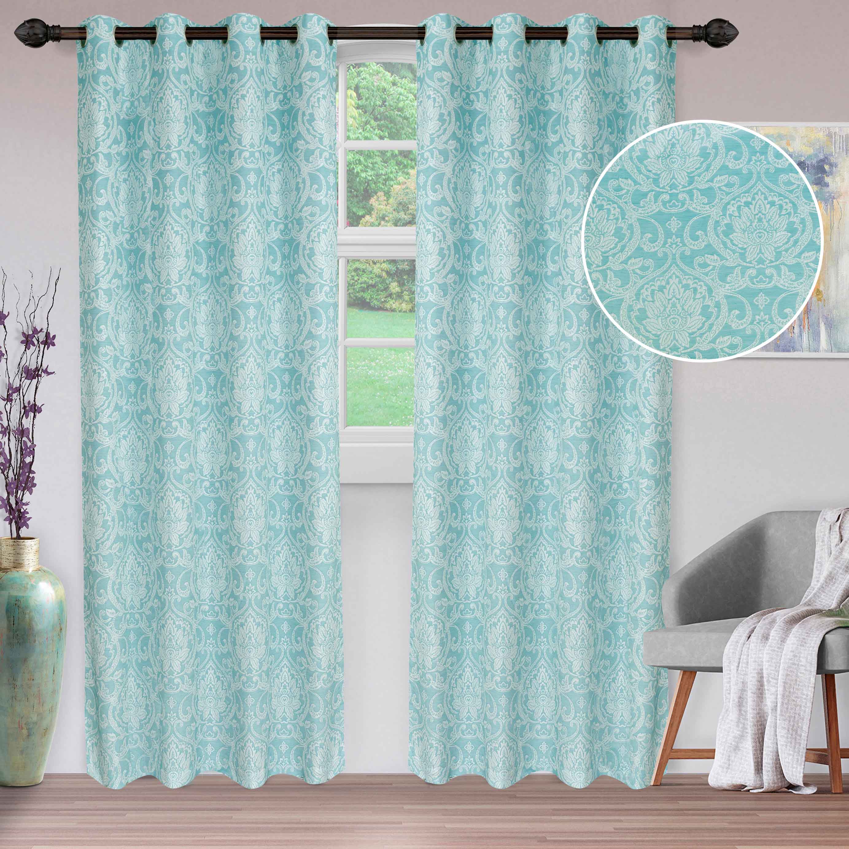 Lotus Jacquard Floral Damask Curtain Set - Elegant Window Treatments for Living Room, Bedroom & Dining Room - Blackout Curtains with Luxury Floral Pattern - Home Decor & Interior Design