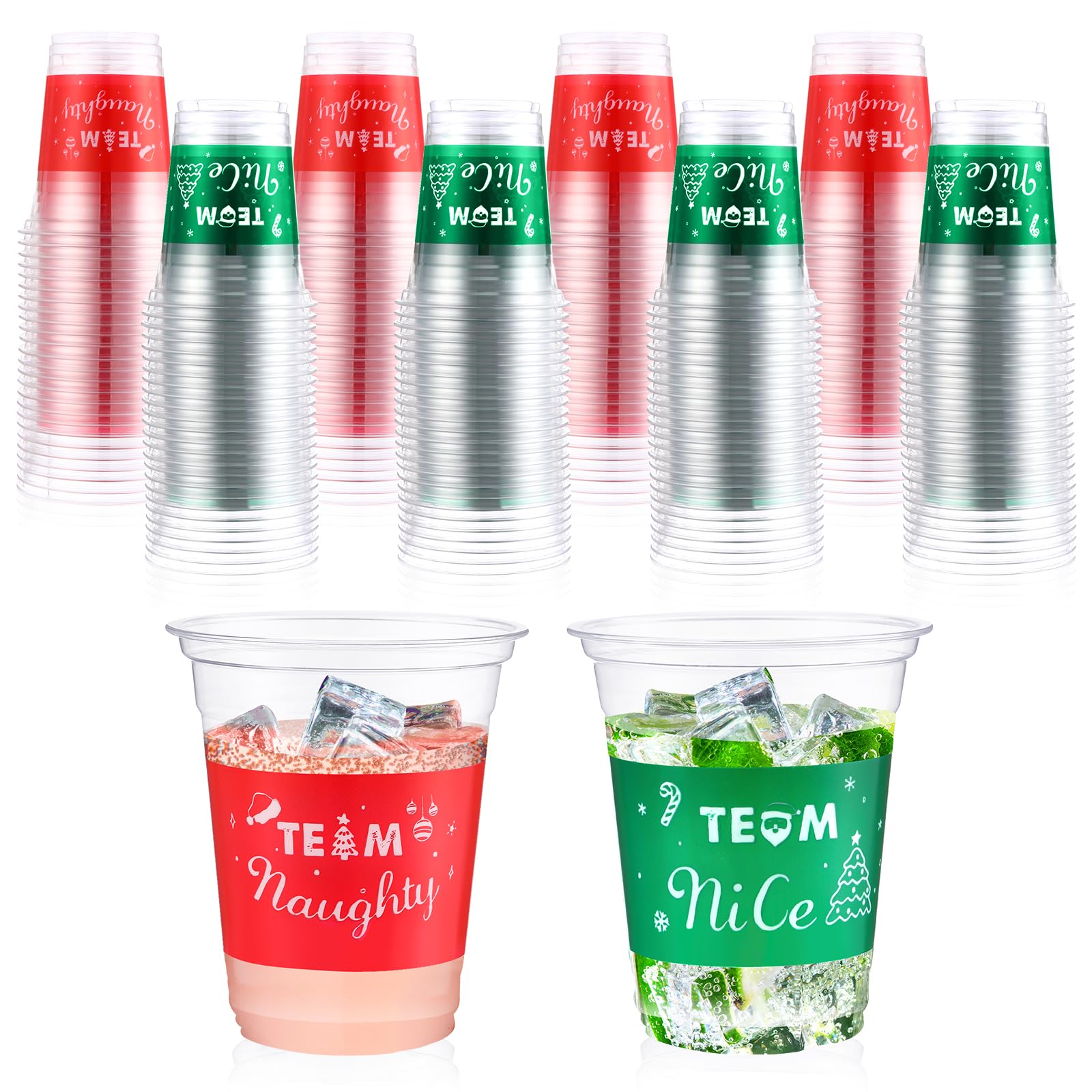 100-Pack 12 oz Christmas Plastic Cups - Naughty or Nice Design, Disposable Party Cups for Beer, Drinks & Snacks - Perfect for Xmas Decorations, Holiday Gatherings & Office Celebrations