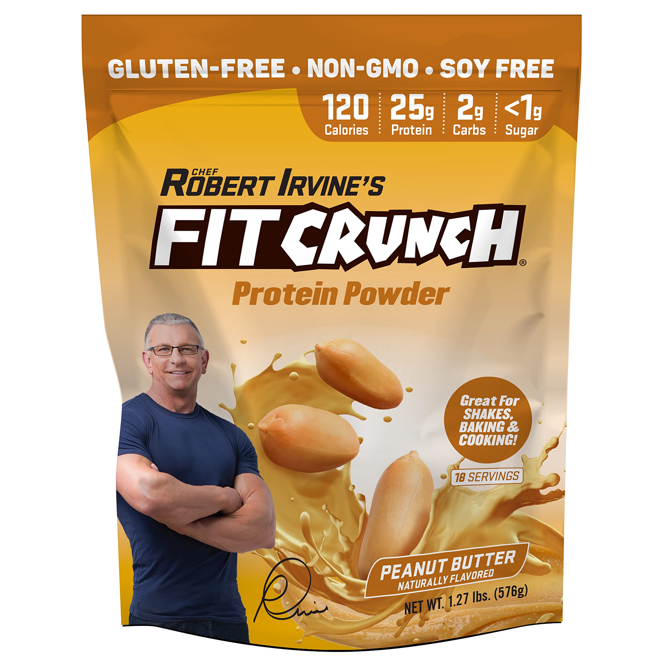 FITCRUNCH Tri-Blend Whey Protein Powder - Keto Friendly, Low Calorie, High Protein (18 Servings, Peanut Butter) - Gluten Free & Soy Free Supplement for Muscle Recovery & Weight Management - Perfect for Post-Workout Shakes & Healthy Snacks