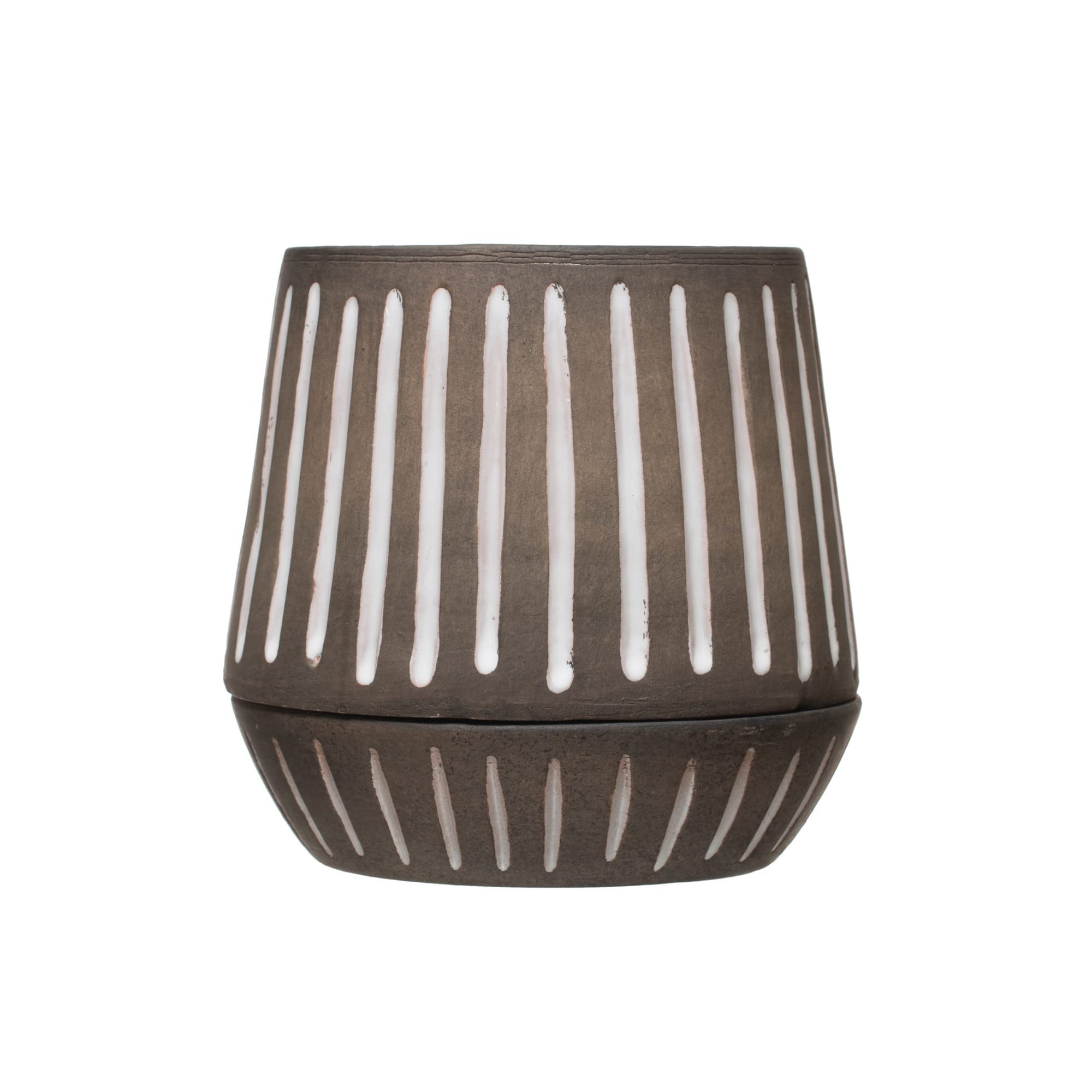 Creative Co-Op Terra Cotta Planter Pots with Saucers - Set of 2, Brown & White Ceramic Flower Pots for Indoor Plants, Succulents & Herbs - Perfect for Home Decor, Windowsills & Garden Planting
