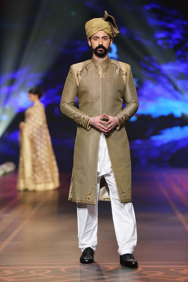 Handwoven Gold & Copper Sherwani for Men - Elegant Brown & Black Detailing - Premium Wedding & Festive Attire - Perfect for Indian Weddings, Diwali & Special Occasions