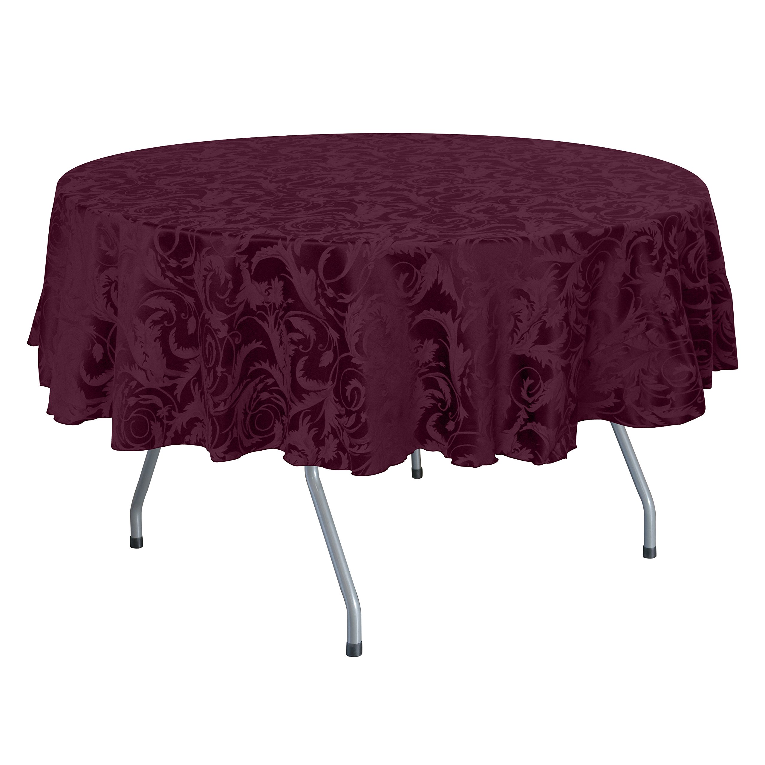 10-Pack Burgundy Damask Melrose 60-Inch Round Tablecloths - Floral Leaf Scroll Jacquard Design for Tables Under 60