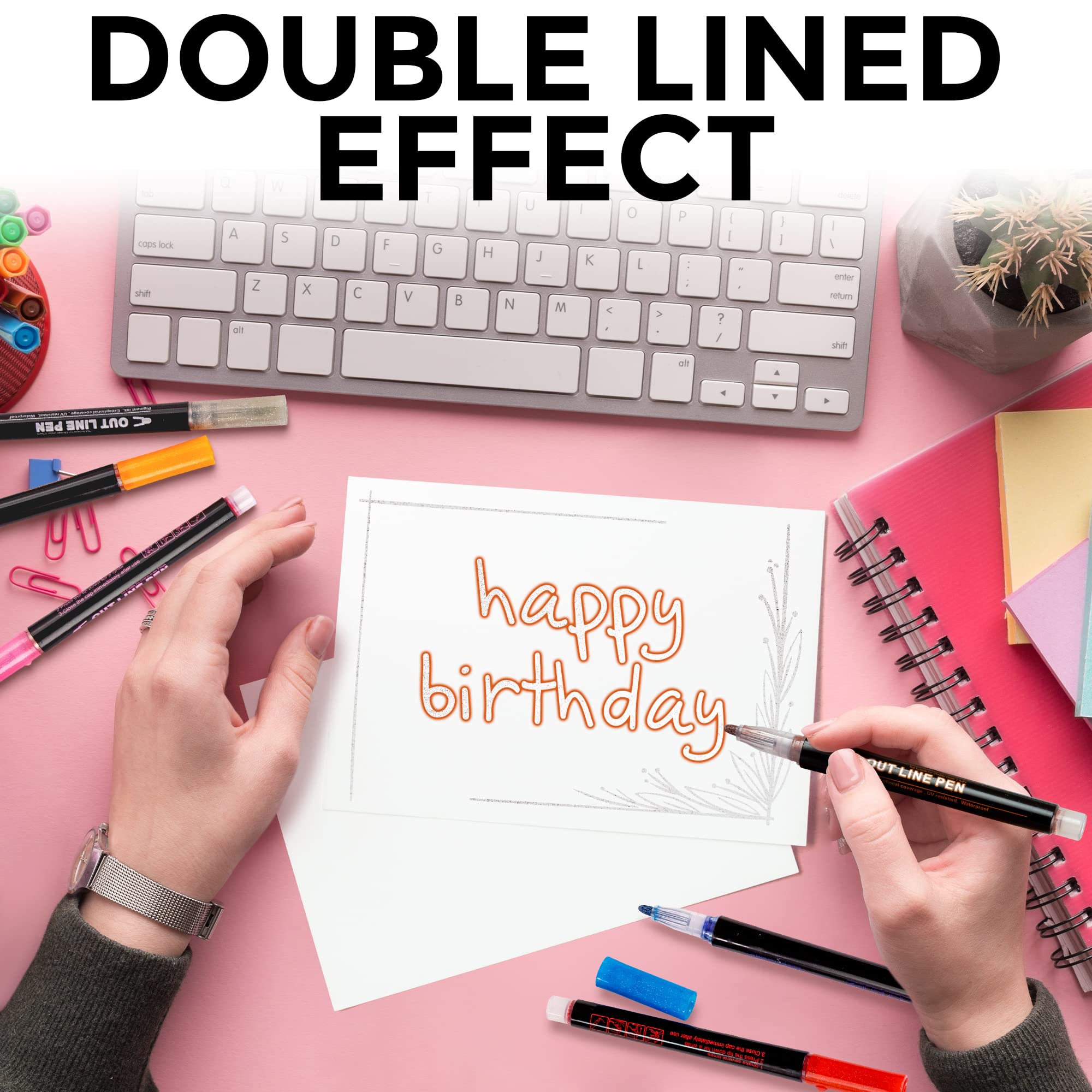 Double Line Outline Markers Set of 12 - Dual Tip Metallic Glitter Pens for Card Making, Scrapbooking, DIY Art Projects, Sketching & Doodle Drawing - Perfect for Gift Wrapping, Journaling, Bullet Notes & Creative Crafting