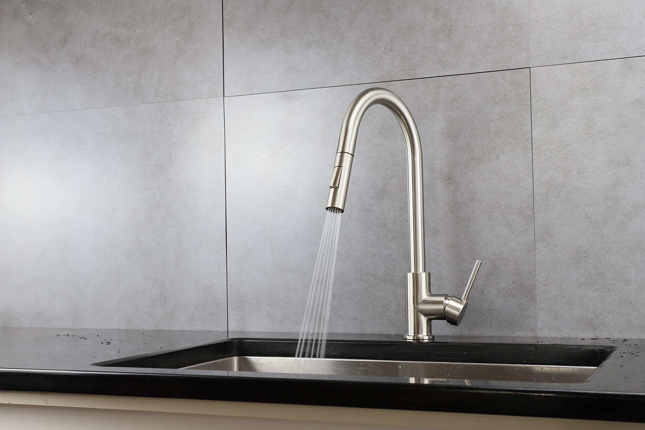 Olivi Brass Pull-Out Sprayer Kitchen Faucet in Brushed Nickel Finish - Perfect for Modern Farmhouse & Industrial Style Kitchens