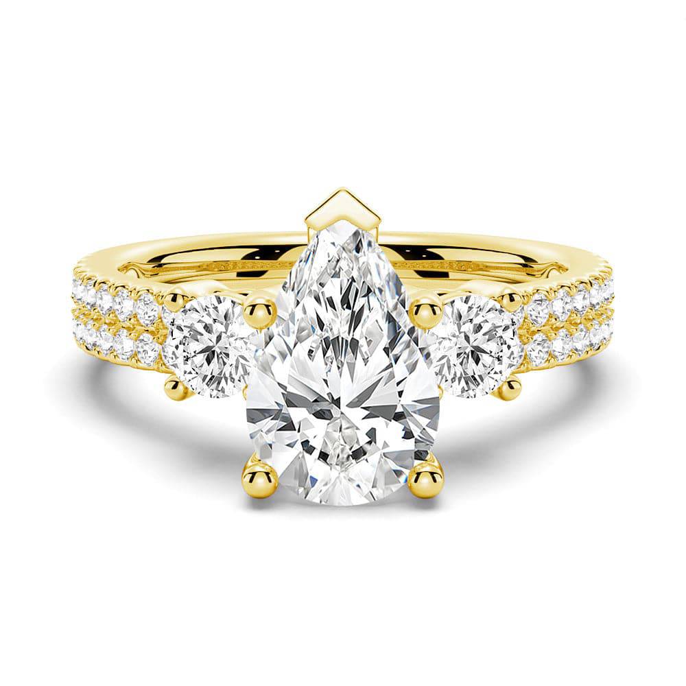 Exquisite Pear Shaped Moissanite Engagement Ring - Double Row Pave Three Stone Design | Perfect for Proposals, Weddings & Anniversary Gifts