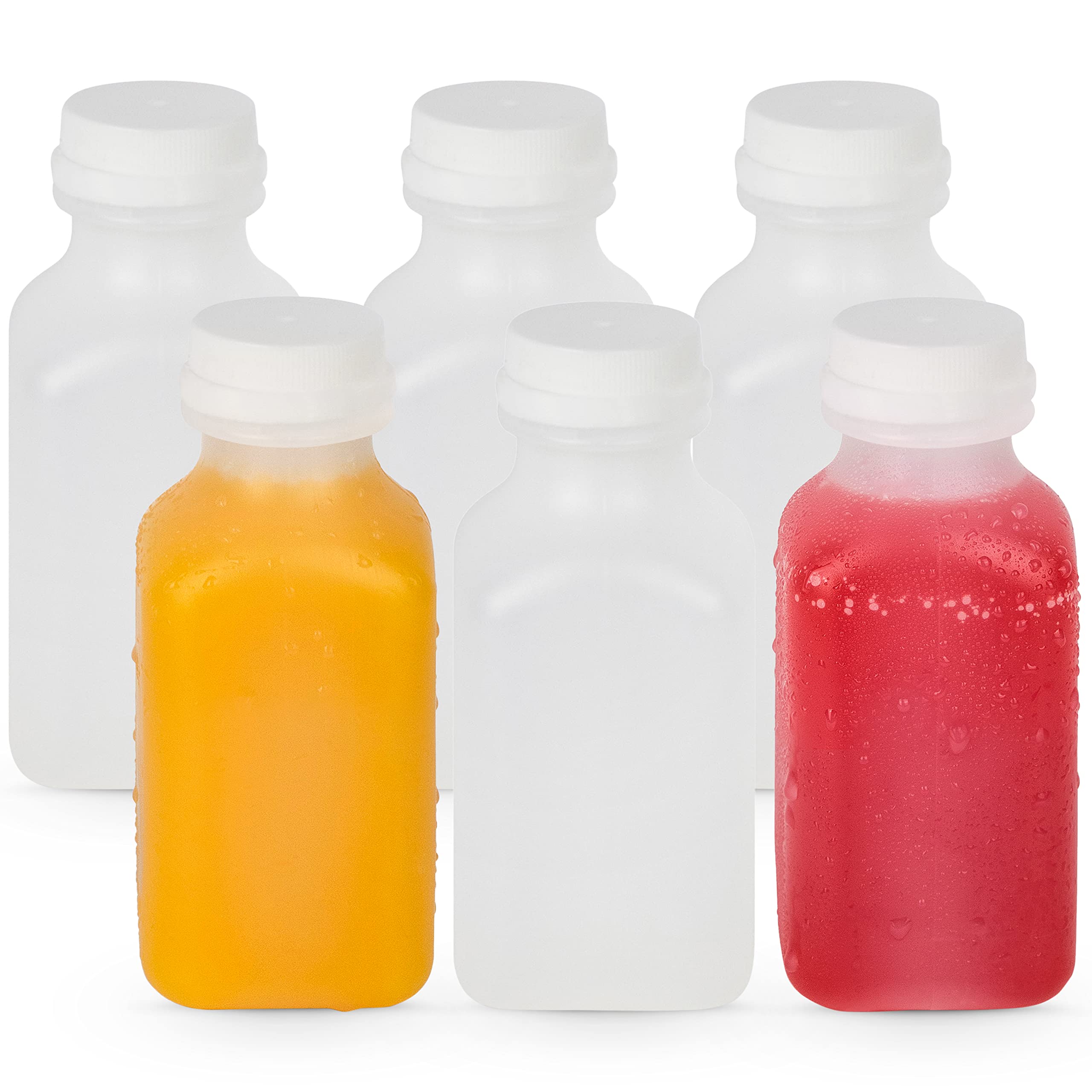 6-Pack 12 oz HDPE Plastic Juice Bottles with Leakproof Lids - Reusable Empty Beverage Containers for Water, Juice, Smoothies & Meal Prep - BPA-Free, Dishwasher Safe