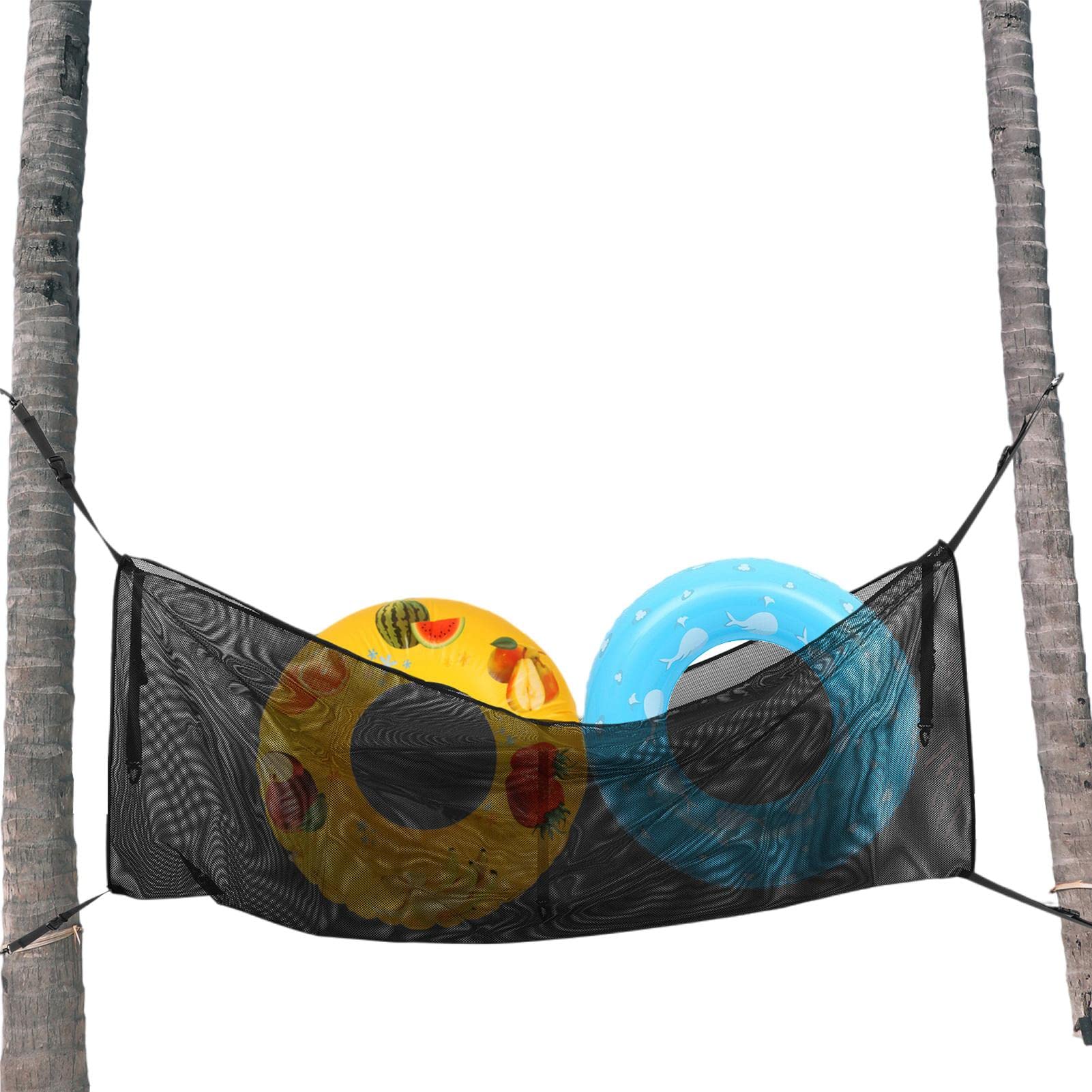 **Doefo Heavy Duty Pool Toy Storage Net Bag - 80''L x 30''W Mesh Organizer for Floats, Balls & Large Inflatable Toys | Reinforced Hooks for Poolside or Freestanding Use | Perfect for Backyard, Beach & Pool Parties**