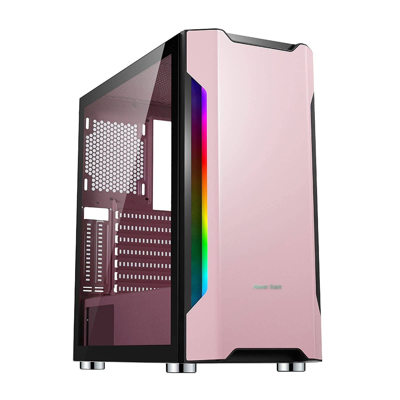 Pink E-ATX Mid-Tower PC Gaming Case with Tempered Glass Side Panel - High Airflow Design, Water Cooling Ready, USB 3.0 Port - Perfect for Gaming Rigs & Streaming Setups