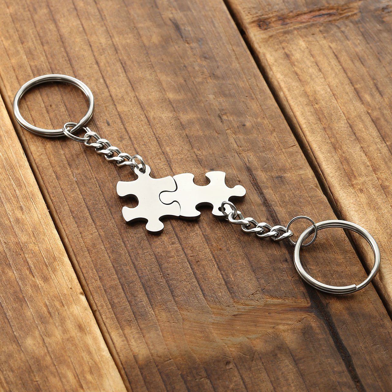 Personalized Engraved Couple Necklaces & Keychains - His and Hers Matching Puzzle Dog Tag Pendants with Gift Box - Romantic Anniversary Gifts for Couples, Valentine's Day, Wedding, Engagement