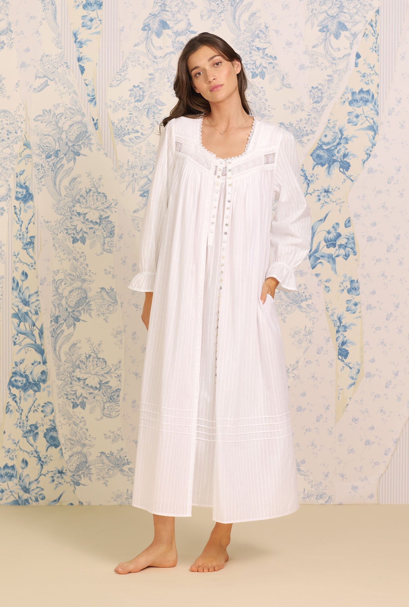 Eileen Dobby Striped White Gown - Elegant Long Sleeve Maxi Dress for Women | Perfect for Weddings, Parties & Special Occasions