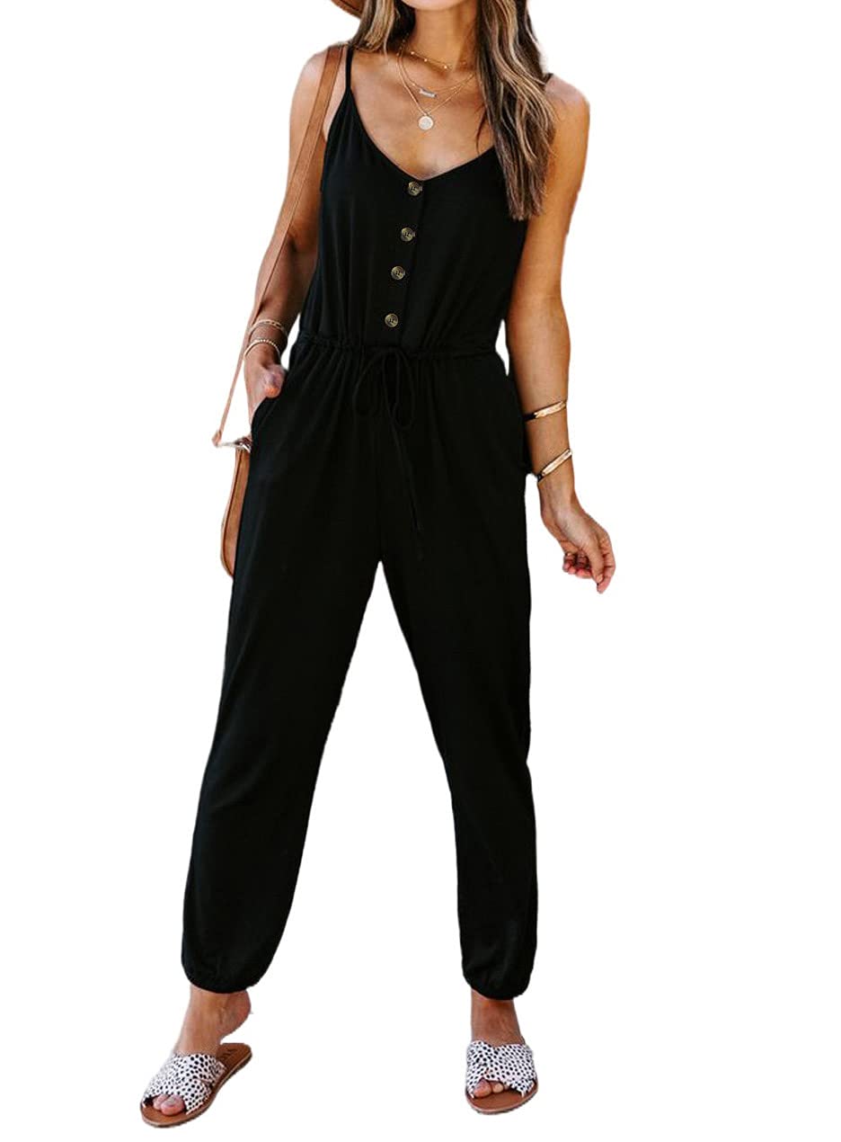 QUEENIE VISCONTI Women's Summer Romper - Casual Long Skinny Jumpsuit with Drawstring for Vacation, Beach, and Outdoor Activities | Perfect for Travel, Party, and Summer Fashion
