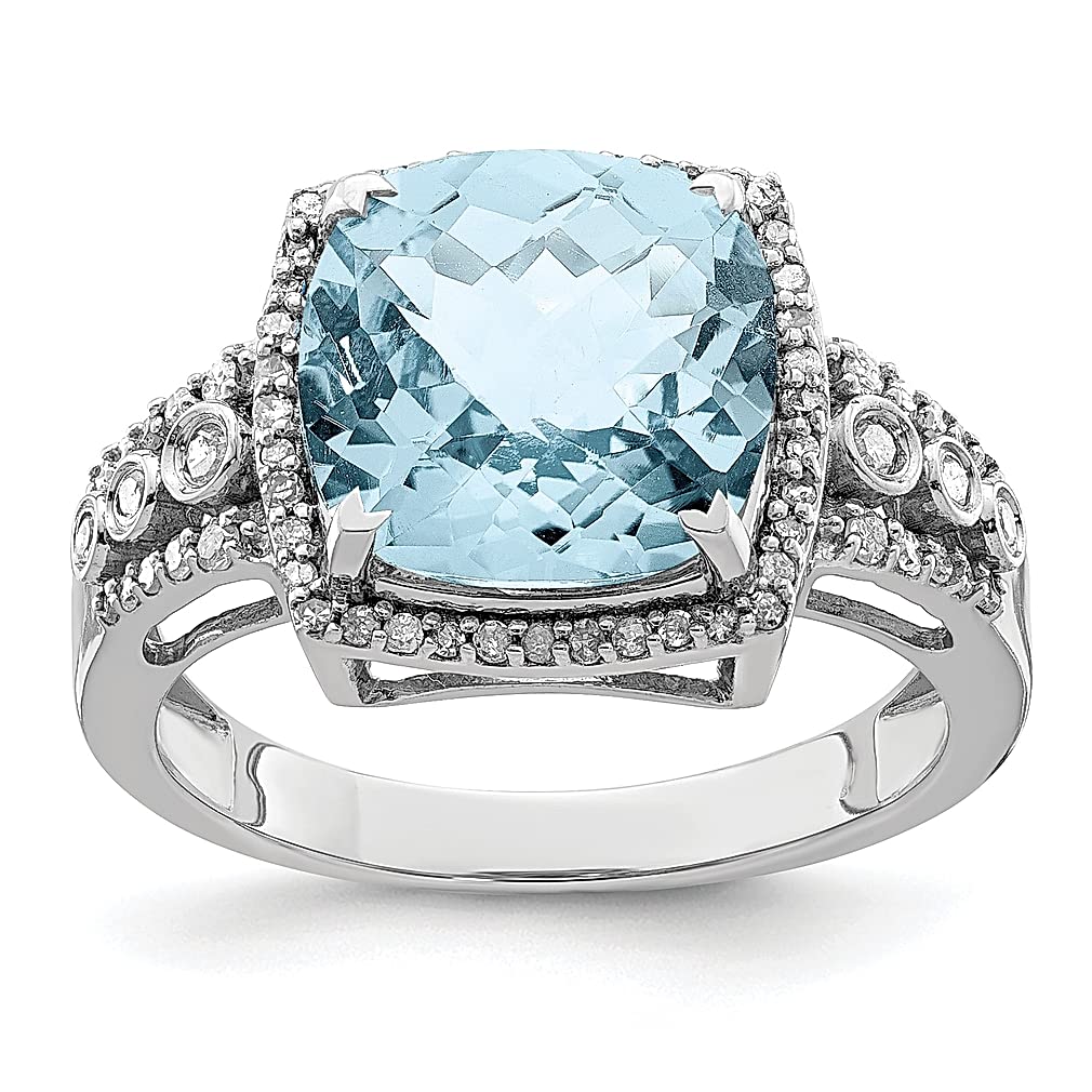 925 Sterling Silver Diamond-Cut Sky Blue Topaz Band Ring - Size 7.00 | Genuine Gemstone Fine Jewelry for Women | Perfect Gift for Her | Anniversary, Birthday & Special Occasion Jewelry