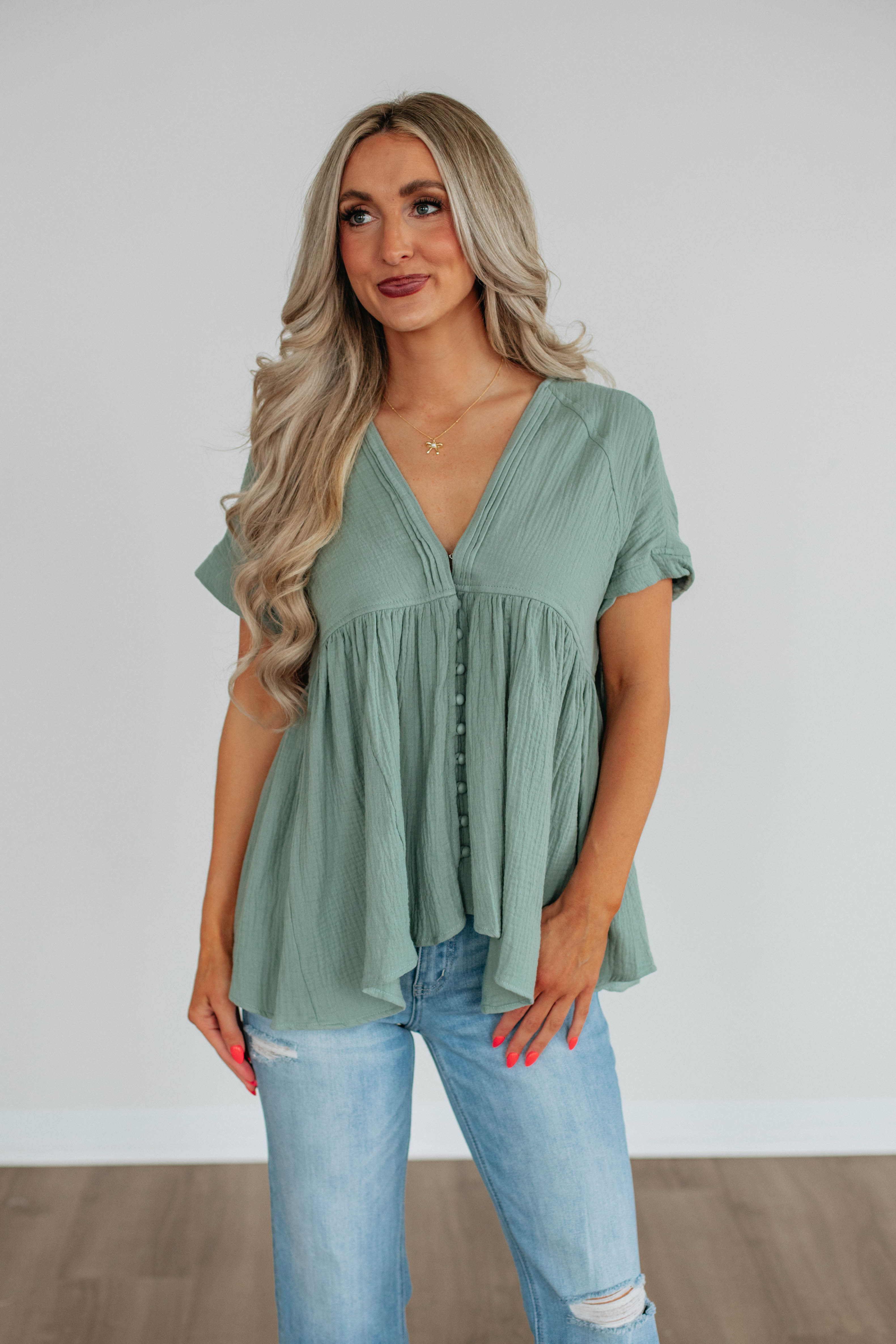 Abilene Babydoll Top for Women - Flowy Short Sleeve Blouse for Casual Wear & Summer Outfits