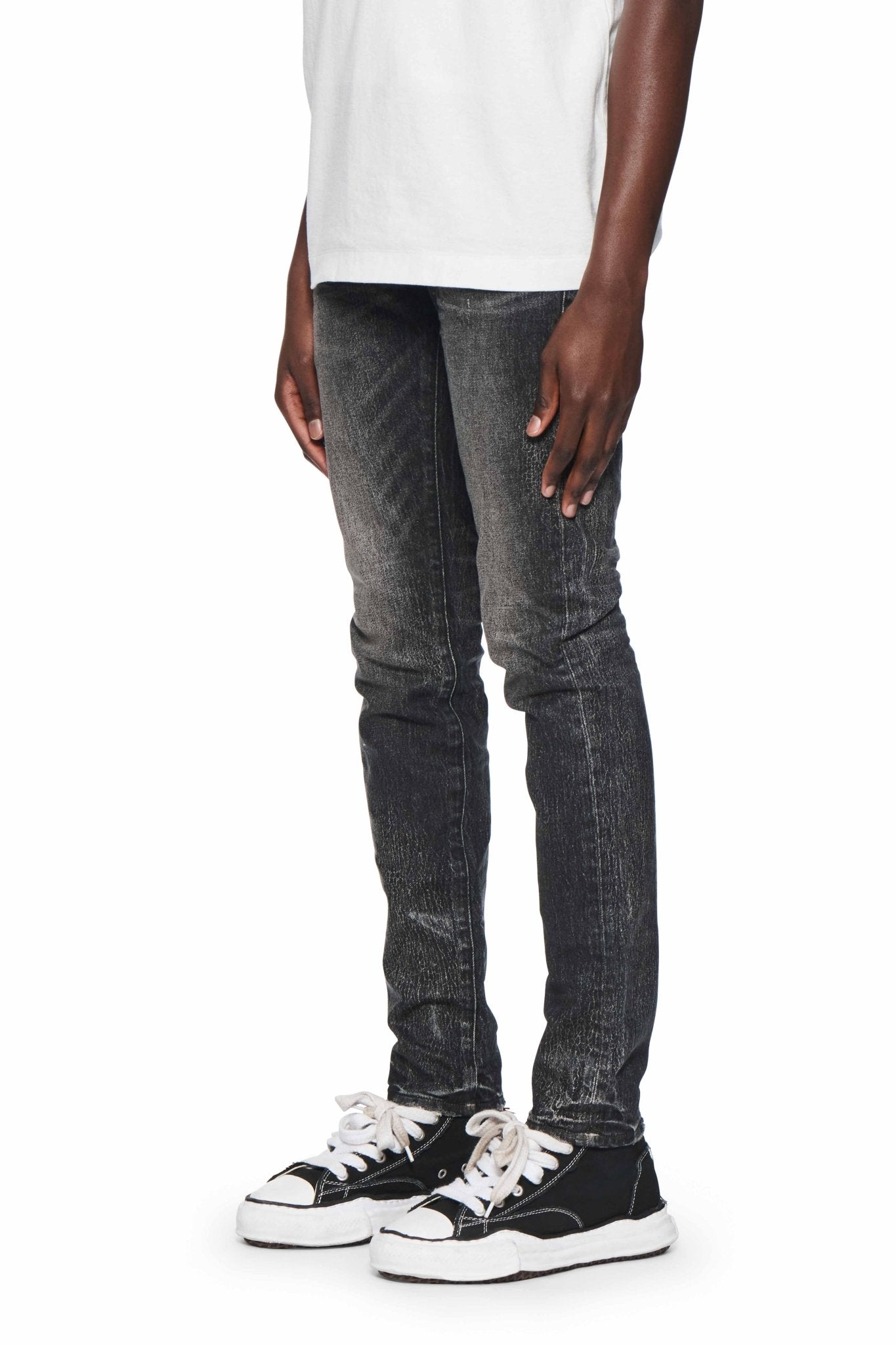 Purple Brand P001 SIWC Skinny Jeans - Crackle Coated Black Denim Pants for Men | Trendy Slim Fit Stretch Jeans for Casual Wear & Night Out