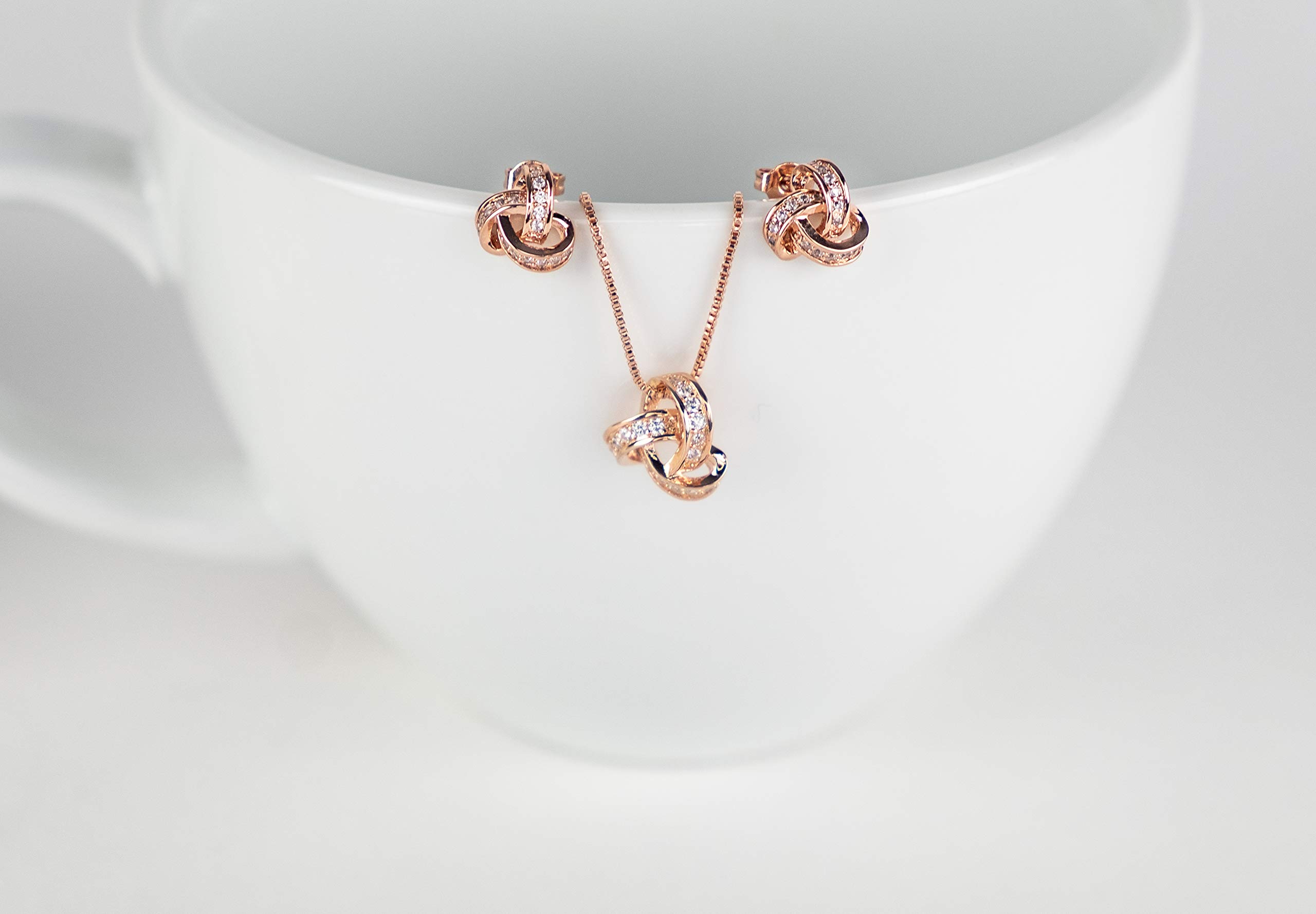 Cleo Classic Designs Bridesmaid Proposal Gift Set - Knot Earring & Necklace Jewelry for Weddings, Bridal Parties & Special Occasions | Perfect for Bridesmaids, Maid of Honor & Wedding Accessories
