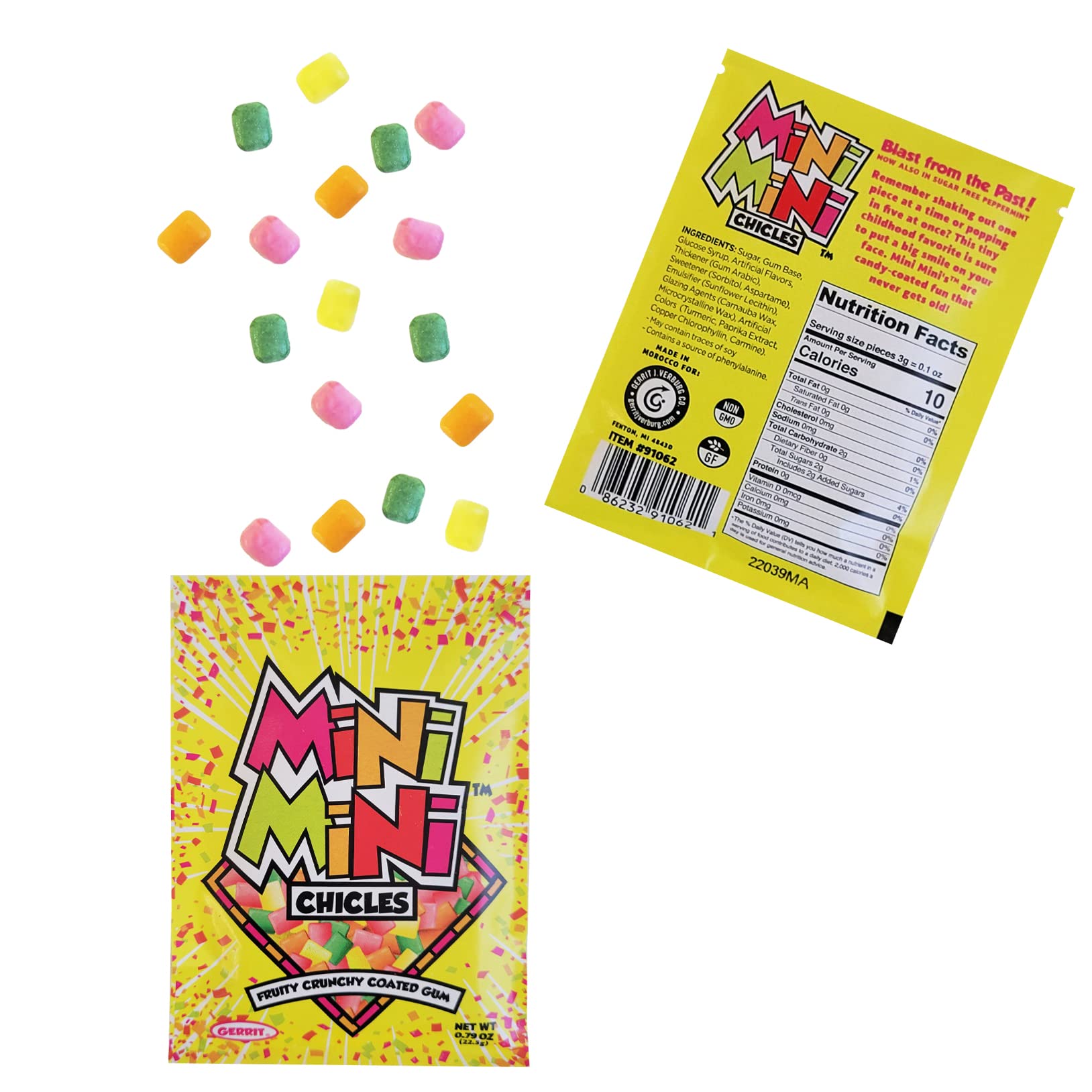 Fruidles Mixed Fruit Flavors Mini Chiclets Gum - Square Chicle Gum Tabs, Crunchy Candy Coated Chewing Gum (12-Pack) | Gluten-Free, Party Favors, Candy Buffet Treats, Office Snacks & Travel Bites