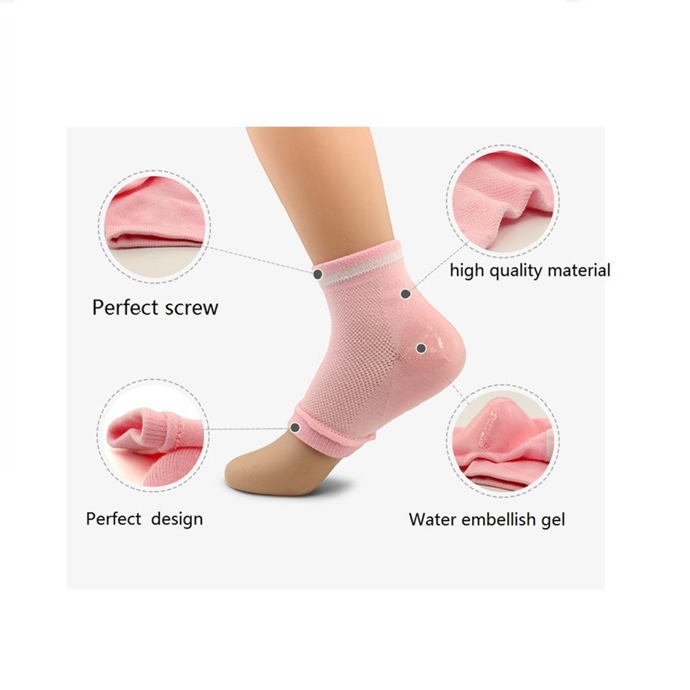 Moisturizing Heel Socks for Cracked Heels - Soft Gel Foot Sleeves with Hydrating Cream for Dry & Rough Feet (Pink) - Perfect for Overnight Treatment & Foot Care at Home