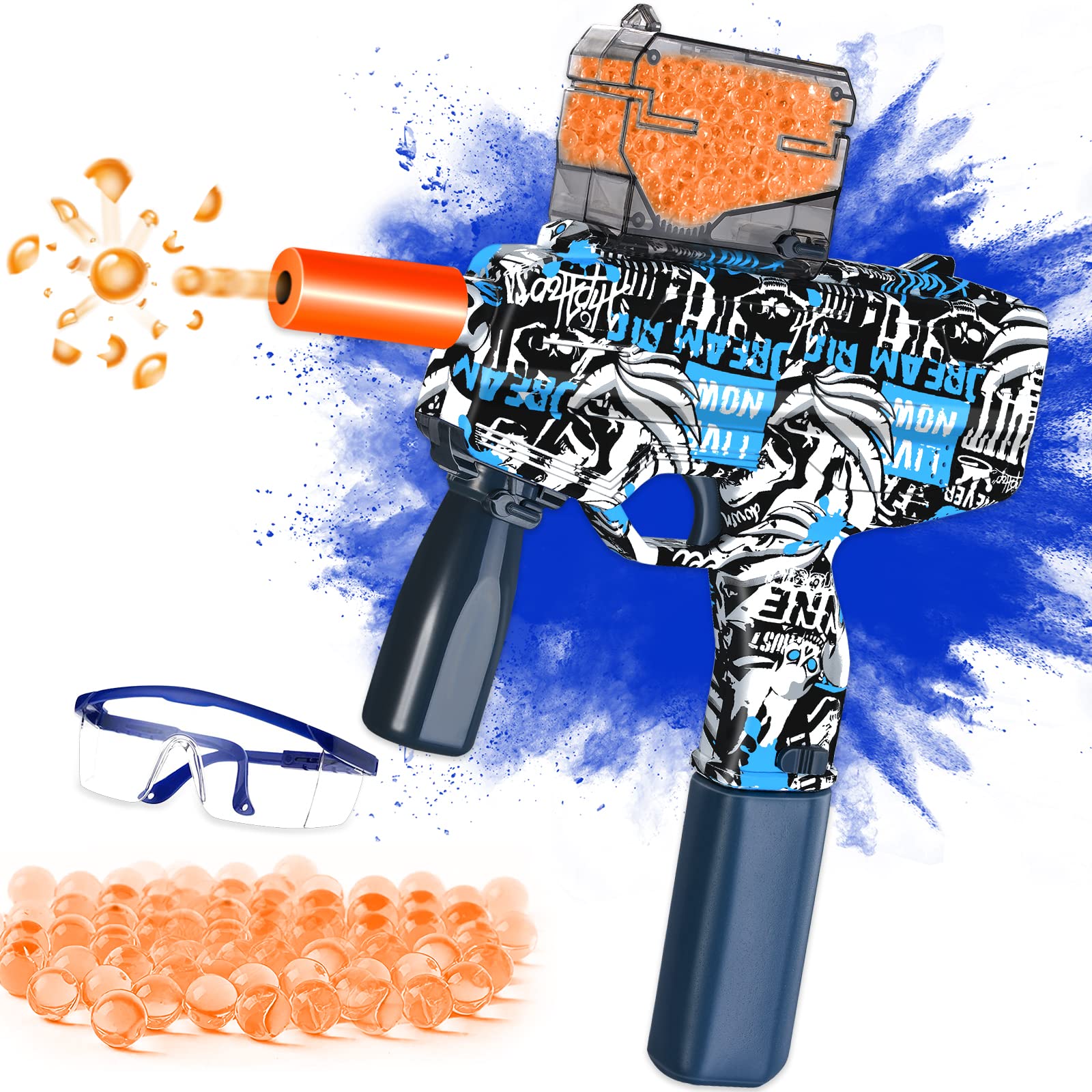 2022 Upgraded Electric Gel Ball Blaster - Automatic Splatter Ball Gun with 10,000 Gel Beads & Safety Goggles - Outdoor Shooting Toy for Kids, Teens & Adults (Ages 8+) - Perfect for Backyard Battles, Team Games and Birthday Party Activities