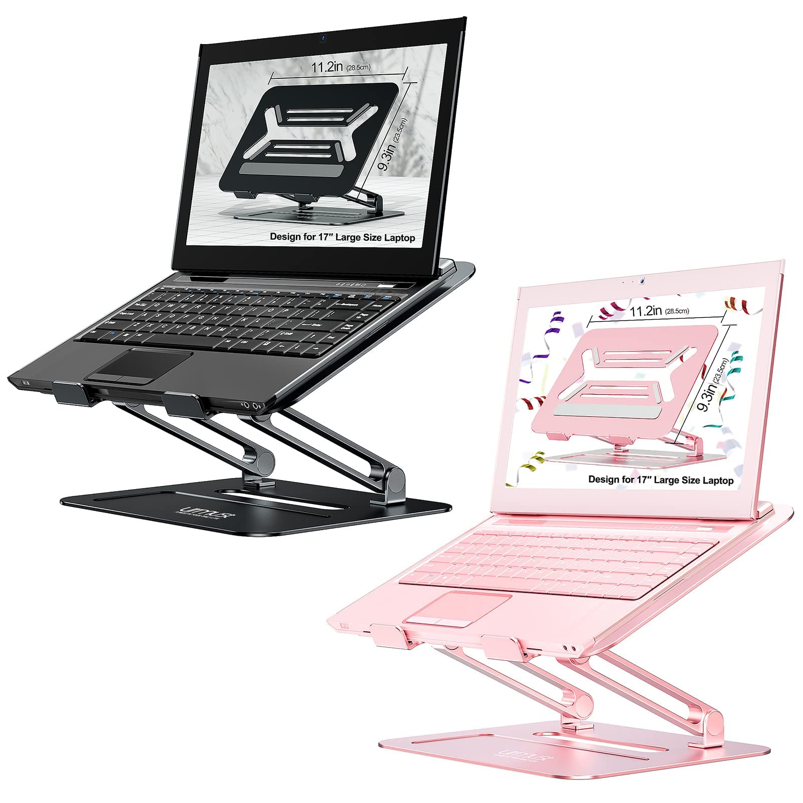 Premium Adjustable Laptop Stand for Desk - Black & Rose Gold 2-Pack Set | Ergonomic Computer Riser for Home Office, Gaming & Workspace Setup