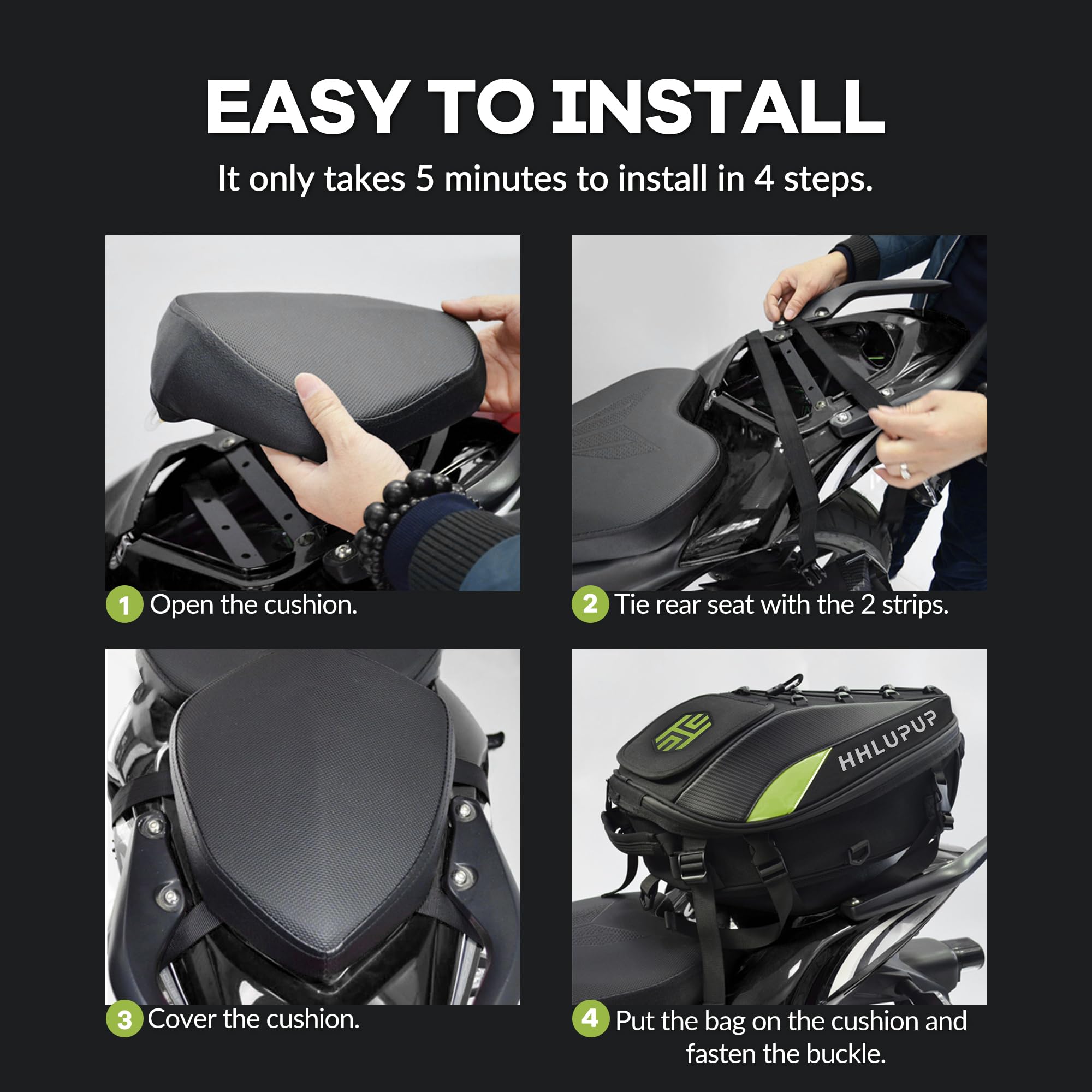 Waterproof Motorcycle Tail Bag & Helmet Storage with Password Lock - 38L Large Capacity Motorbike Luggage Backpack for Travel & Commuting (Green) - Perfect for Road Trips, Daily Rides & Secure Gear Storage