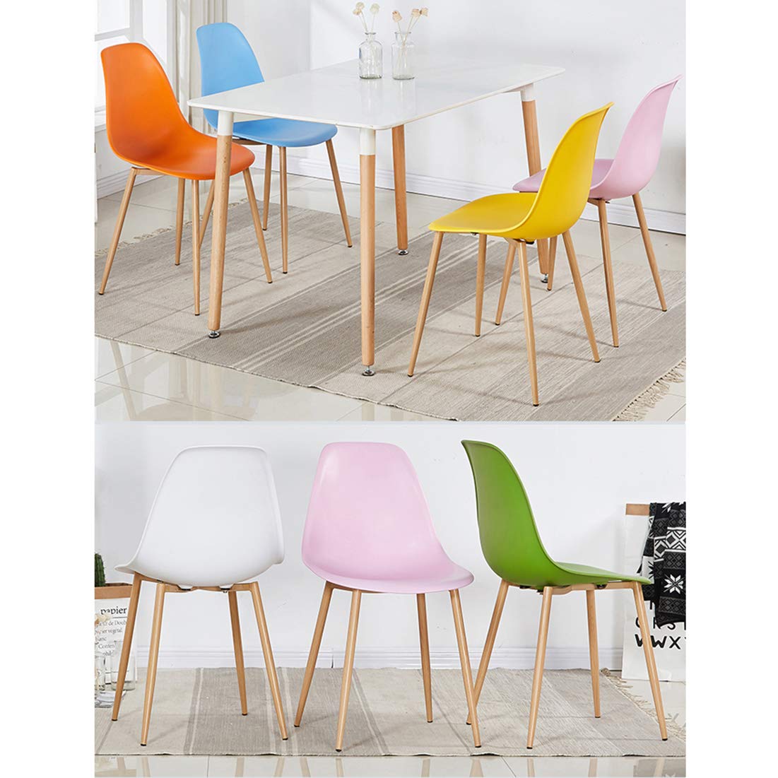 Mid-Century Modern Dining Chair - Ergonomic PP Plastic Seat with Metal Legs, Comfort Curve Design for Living Room, Cafe, Study & Dining | Stylish Lounge Chair for Home, Office & Commercial Spaces