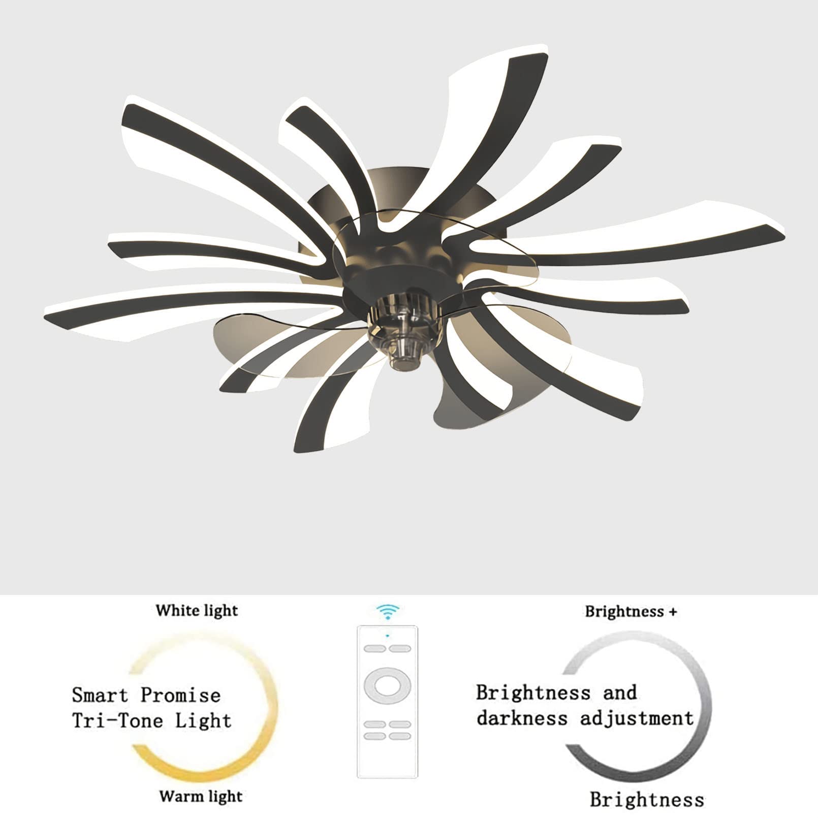 **6-Light LED Ceiling Fan with Remote Control & Dimmable Light - Quiet Bedroom Fan Lamp for Dining Room, Living Room & Bedroom - Modern Black Design (B Fan Light)**