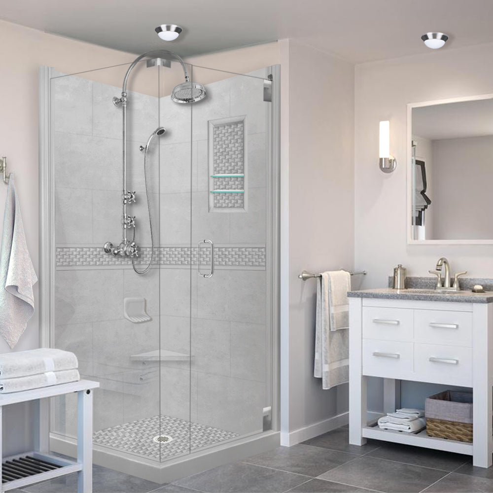 Corner Portland Cement Sistine Stone & Jewel Stone Accent - DIY Shower Remodel Kit for Bathroom Renovation | Waterproof Tile Backsplash & Shower Wall Upgrade