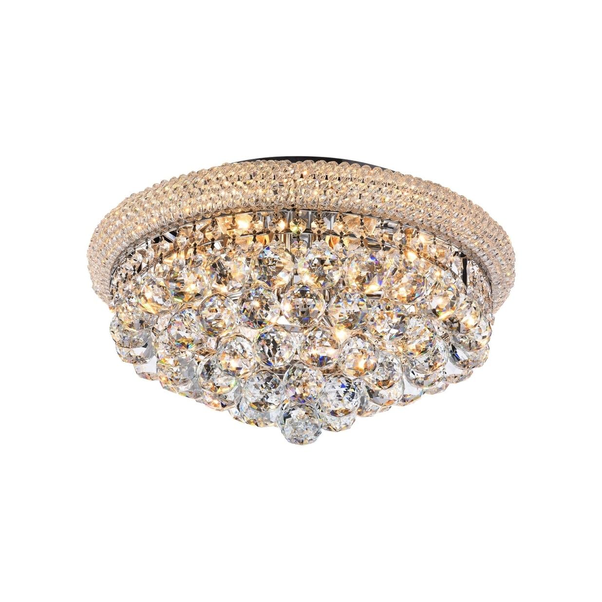Chrome Metal Flush Mount Ceiling Light with Clear Crystal for Living Room, Bedroom, and Dining Room Lighting