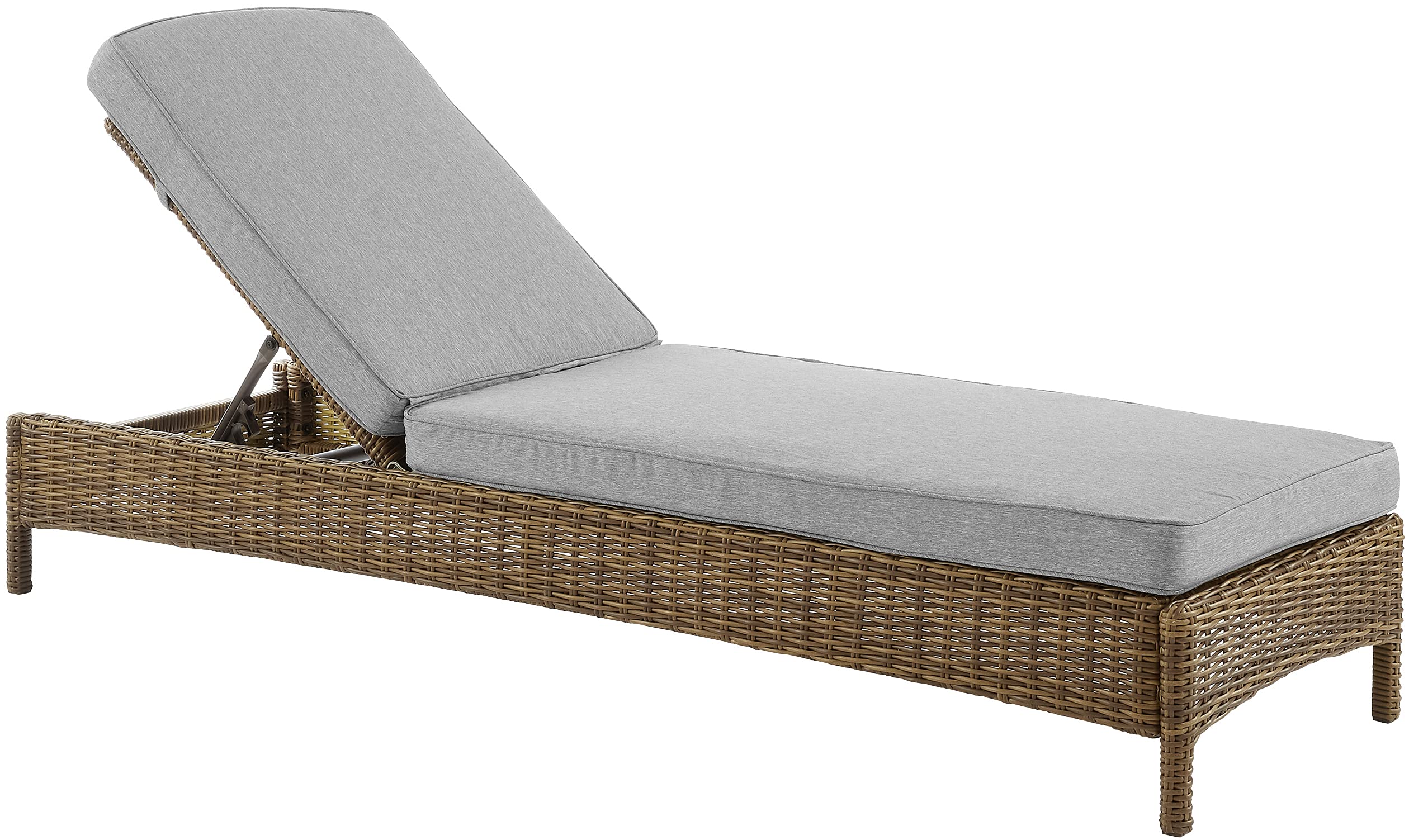 Crosley Bradenton Reclining Wicker Chaise Lounge Chair - Weather-Resistant Outdoor Furniture for Patio, Deck, Backyard & Poolside - Weathered Brown with Gray Cushions | Perfect for Sunbathing, Relaxing & Outdoor Lounging