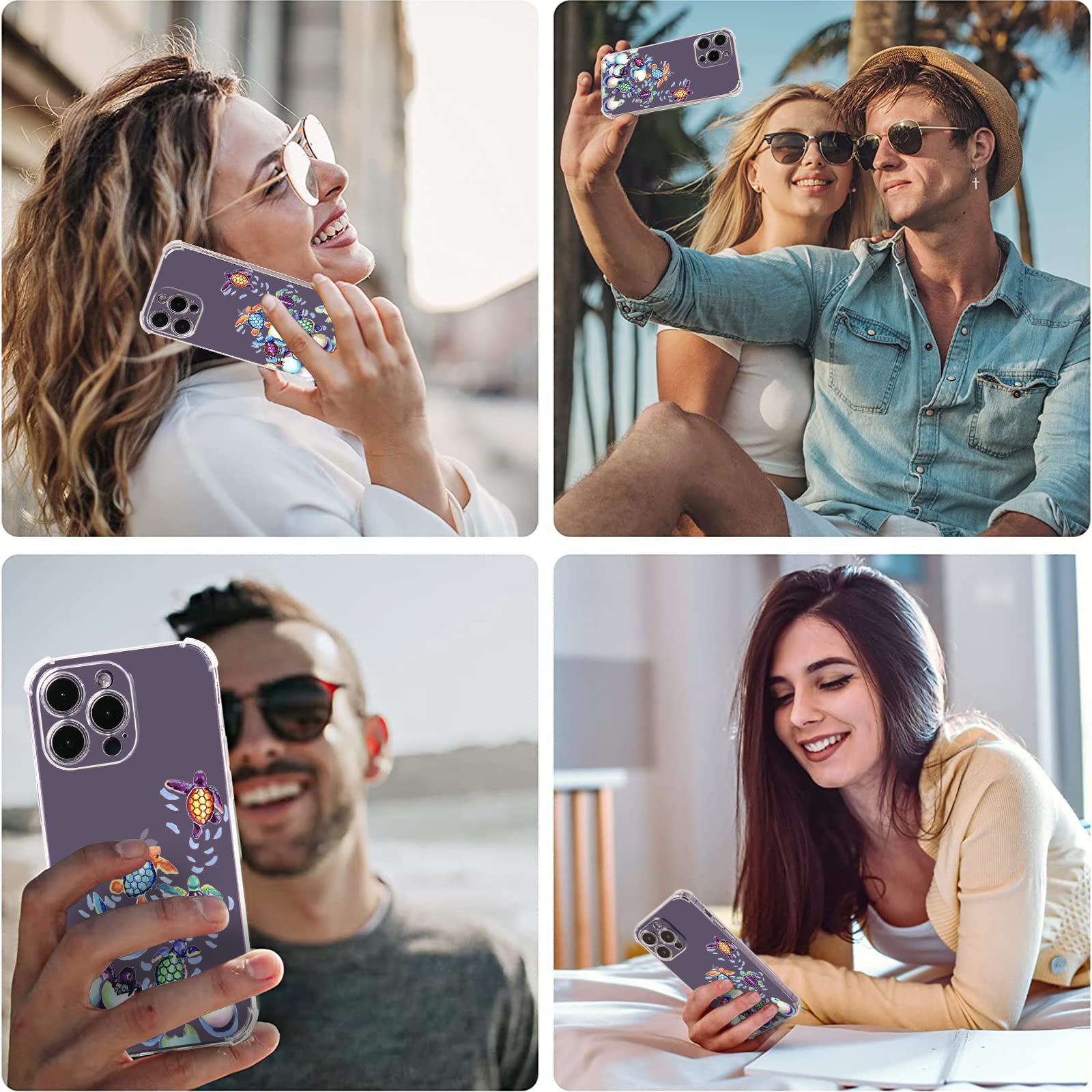 Turtles Design iPhone 12 Pro Max Case with Rainbow Pattern | 6.7 Inch Shockproof TPU Cover with Screen Protector [6.6ft Drop Protection] - Perfect for Beach Lovers & Outdoor Activities