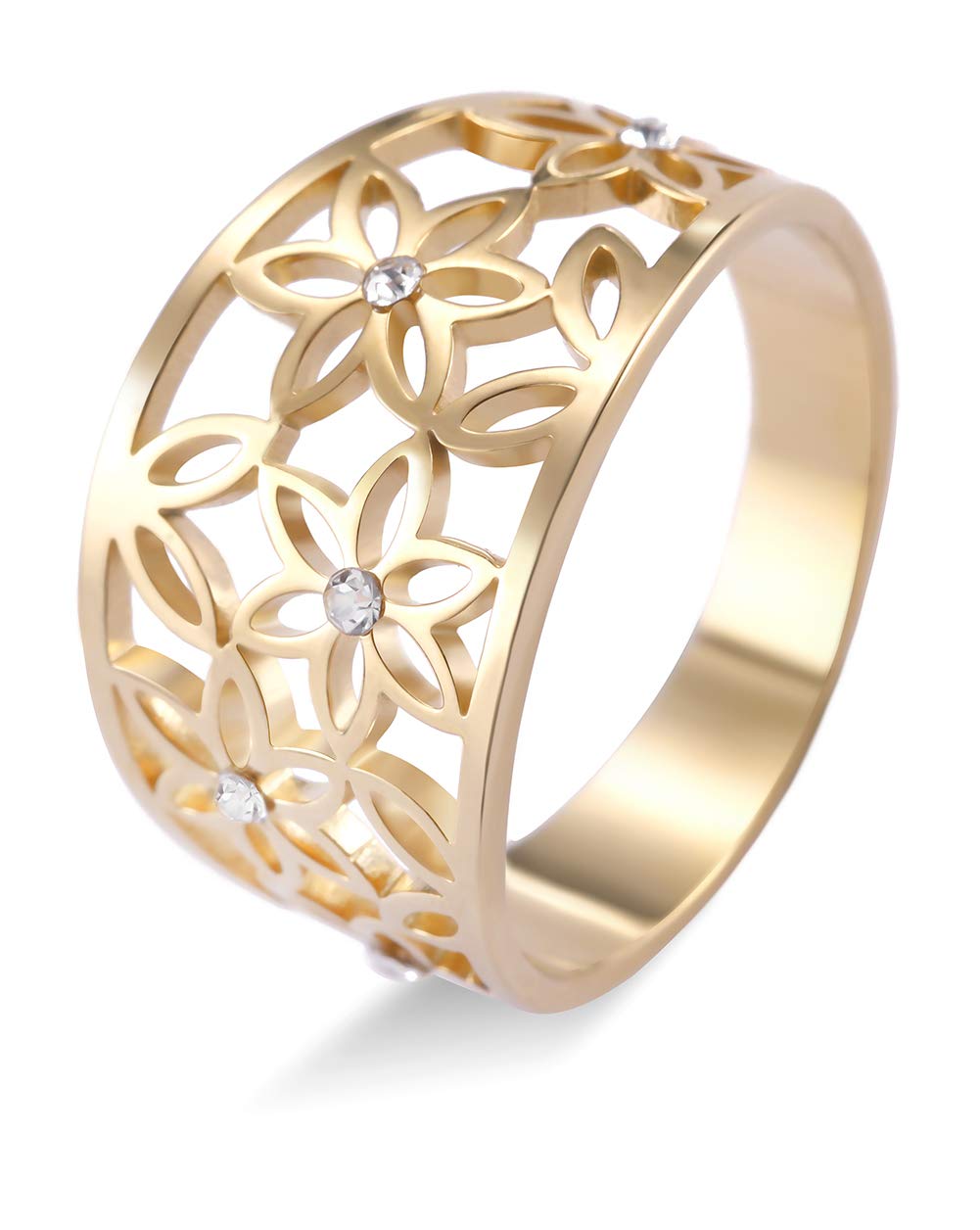 LIKGREAT Flower of Life Rings for Women - Shiny Rhinestone Eternity Band Ring, Wide Boho Wedding Jewelry Gift for Girlfriend, Wife, Daughter | Perfect for Spiritual Healing, Meditation, Yoga & Boho Fashion