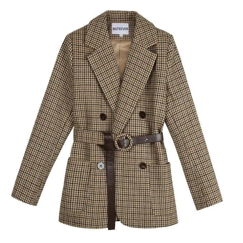 Vintage Houndstooth Plaid Blazer for Women | Classic Checkered Jacket | Office Wear, Business Attire & Formal Occasions