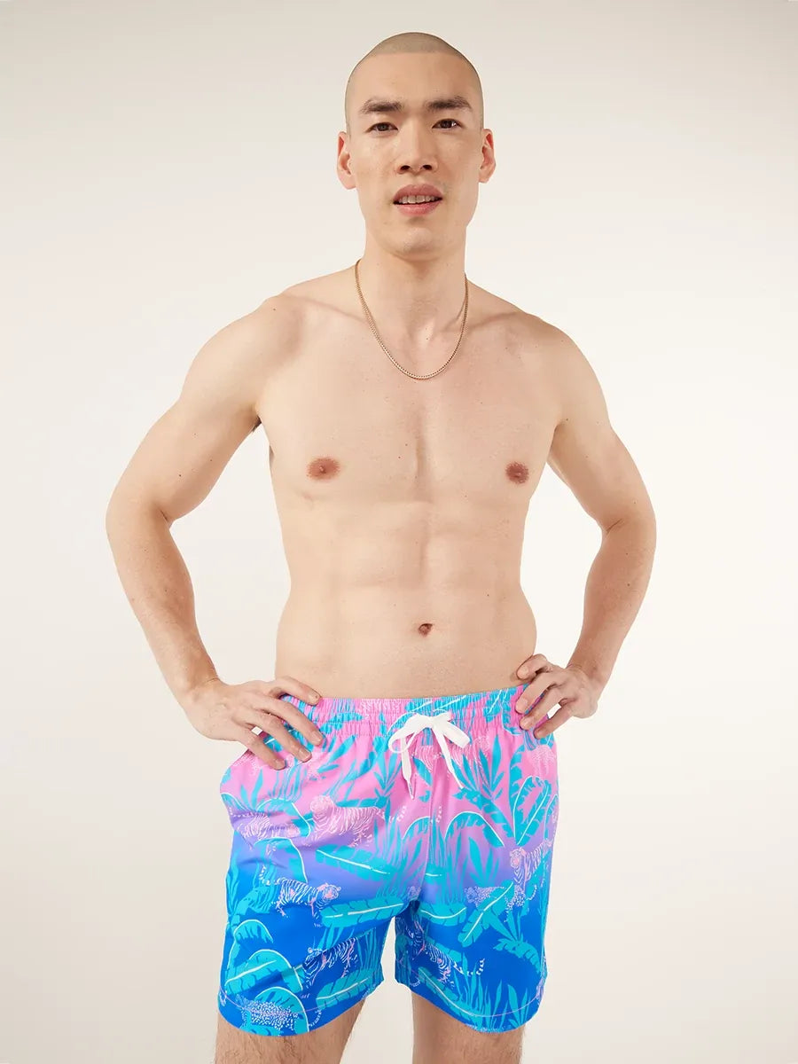 Chubbies 5.5 Inch Hydrofoils Swim Trunks for Men - Quick Dry Beach Shorts with UPF Protection, Bright Pink - Perfect for Swimming, Surfing & Summer Vacations
