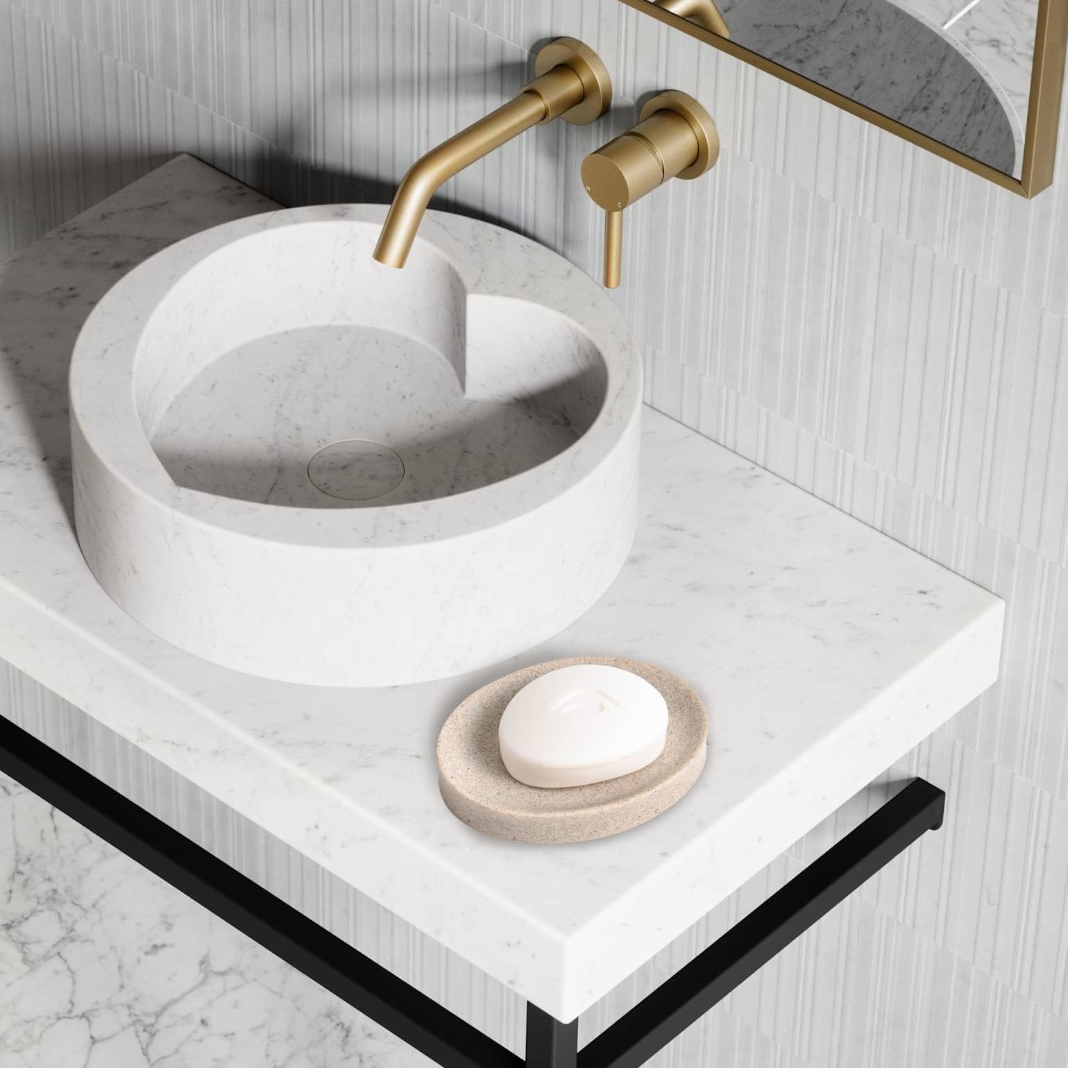 IMEEA Resin Soap Dish Tray - Non-Slip Bathroom & Kitchen Soap Holder for Shower, Sink Counter - Beige - Perfect for Organizing Bar Soaps, Sponges & Beauty Products