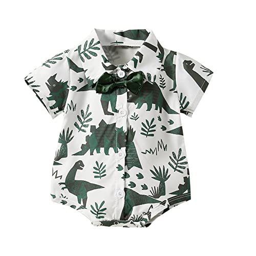 White Shirt Romper-dinosaur Print