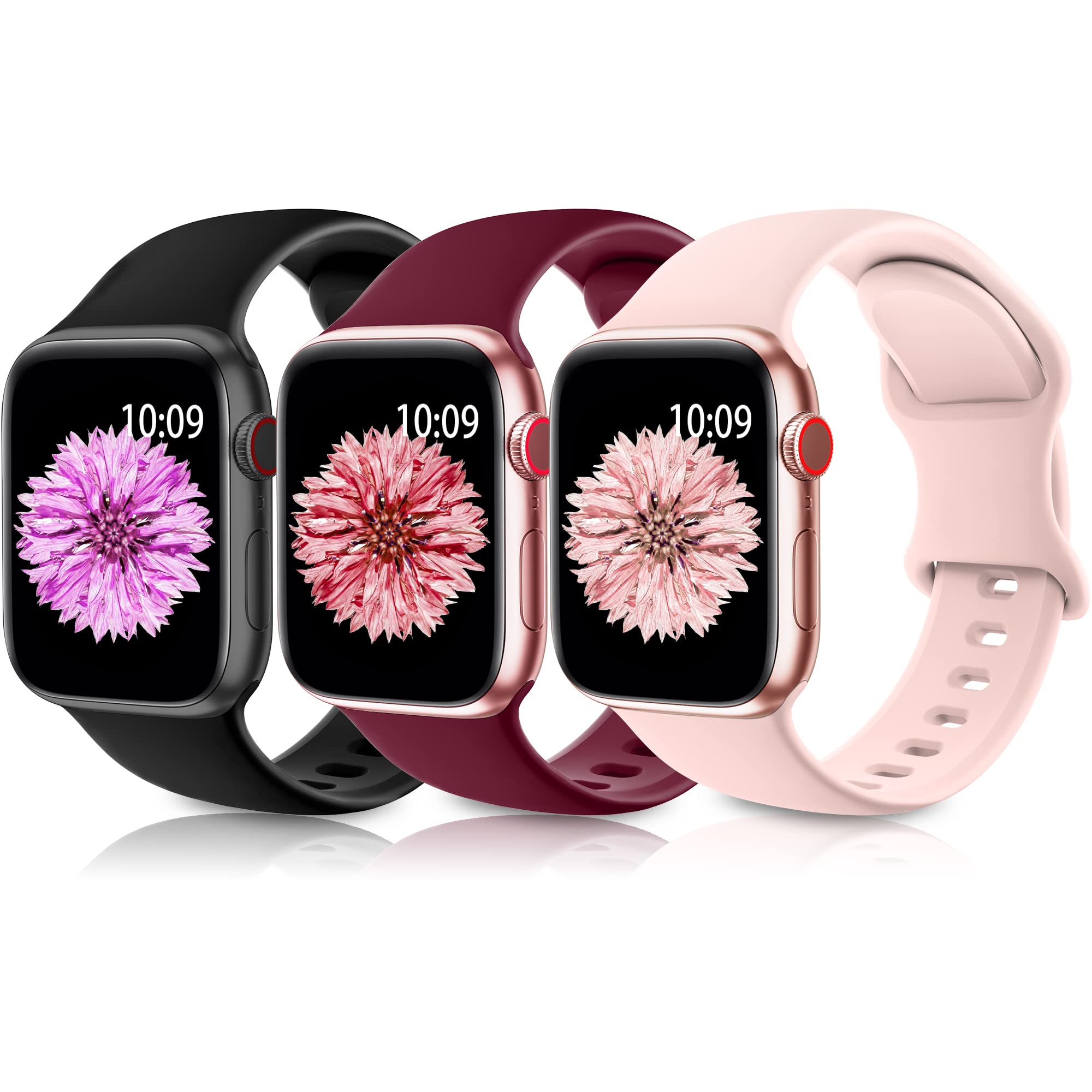 3 Pack Soft Silicone Sports Bands Compatible with Apple Watch 38mm 40mm 41mm 42mm - for Women & Men - iWatch Series SE/9/8/7/6/5/4/3/2/1 - Perfect for Workouts, Running & Daily Wear