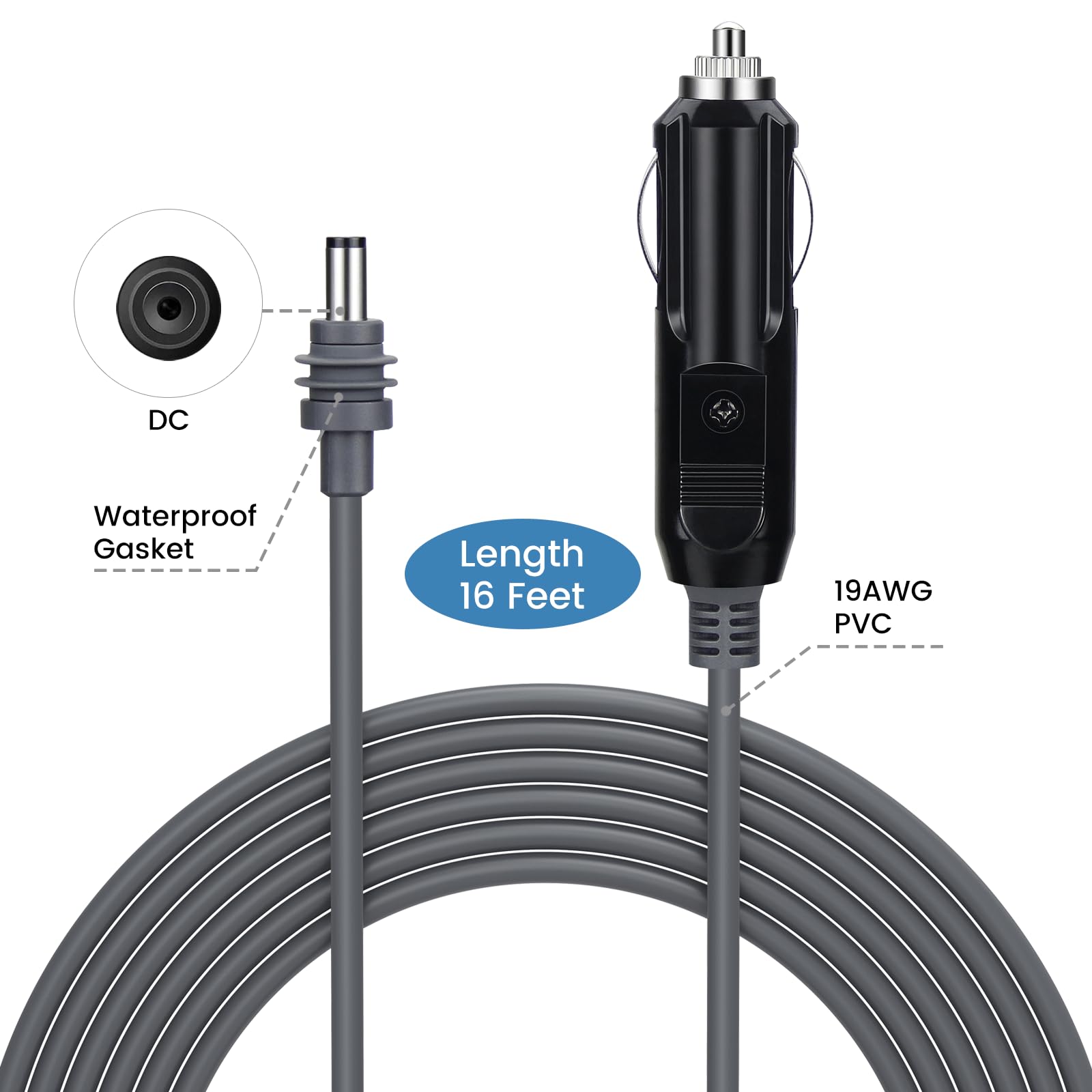 16ft Waterproof DC Car Charger Cable for Starlink Mini - 5M Long Auto Power Supply Cord for Satellite Mini - Perfect for Road Trips, Camping & RV Power Needs