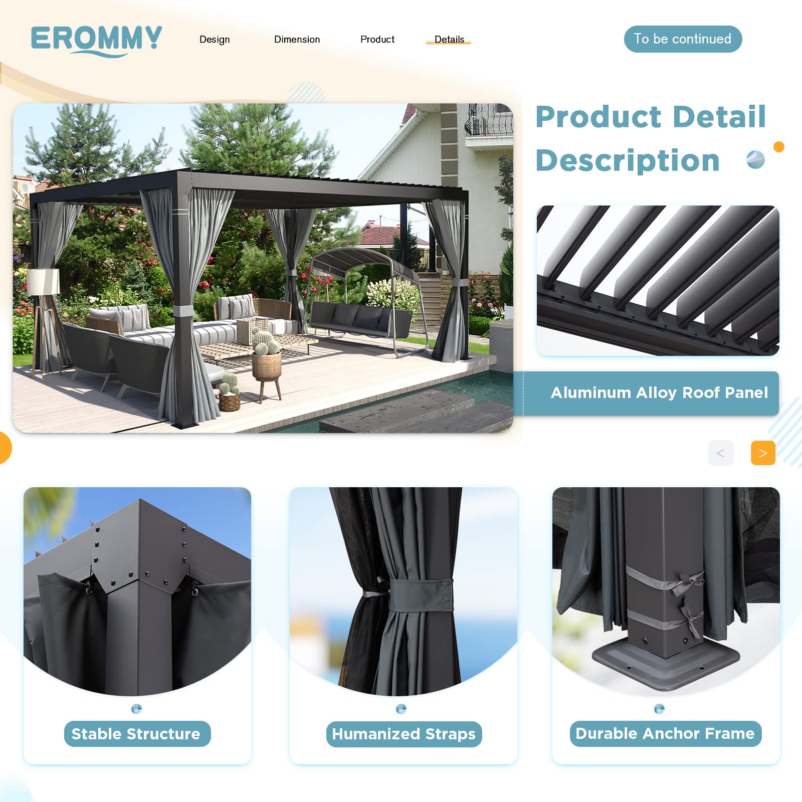 EROMMY 10x12FT Aluminum Louvered Pergola with Adjustable Rainproof Roof - Outdoor Sun Shade Shelter for Garden, Patio & Backyard (Includes Curtains & Netting) - Perfect for Entertaining, Relaxing & Outdoor Dining - Gray-Black