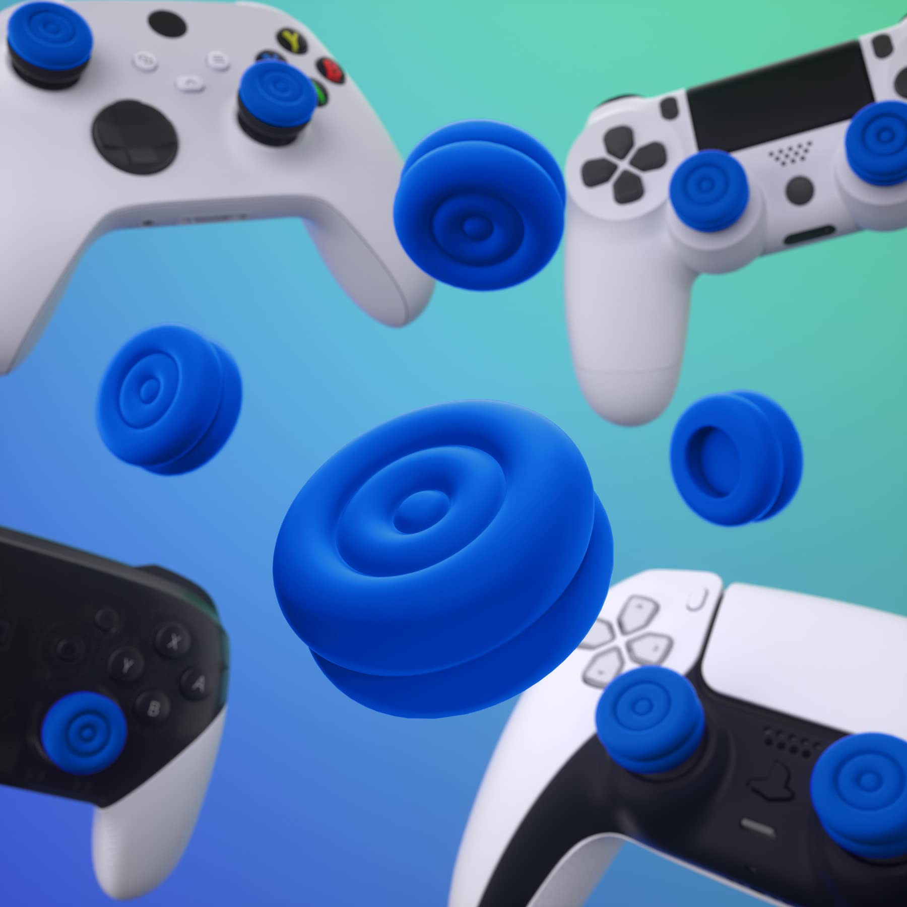 PlayVital Analog Stick Thumb Grips for PS5, PS4, Xbox Series X/S, Xbox One S/X/Elite Series 2 & Switch Pro Controller - Blue - Improve Gaming Comfort & Grip for Long Play Sessions