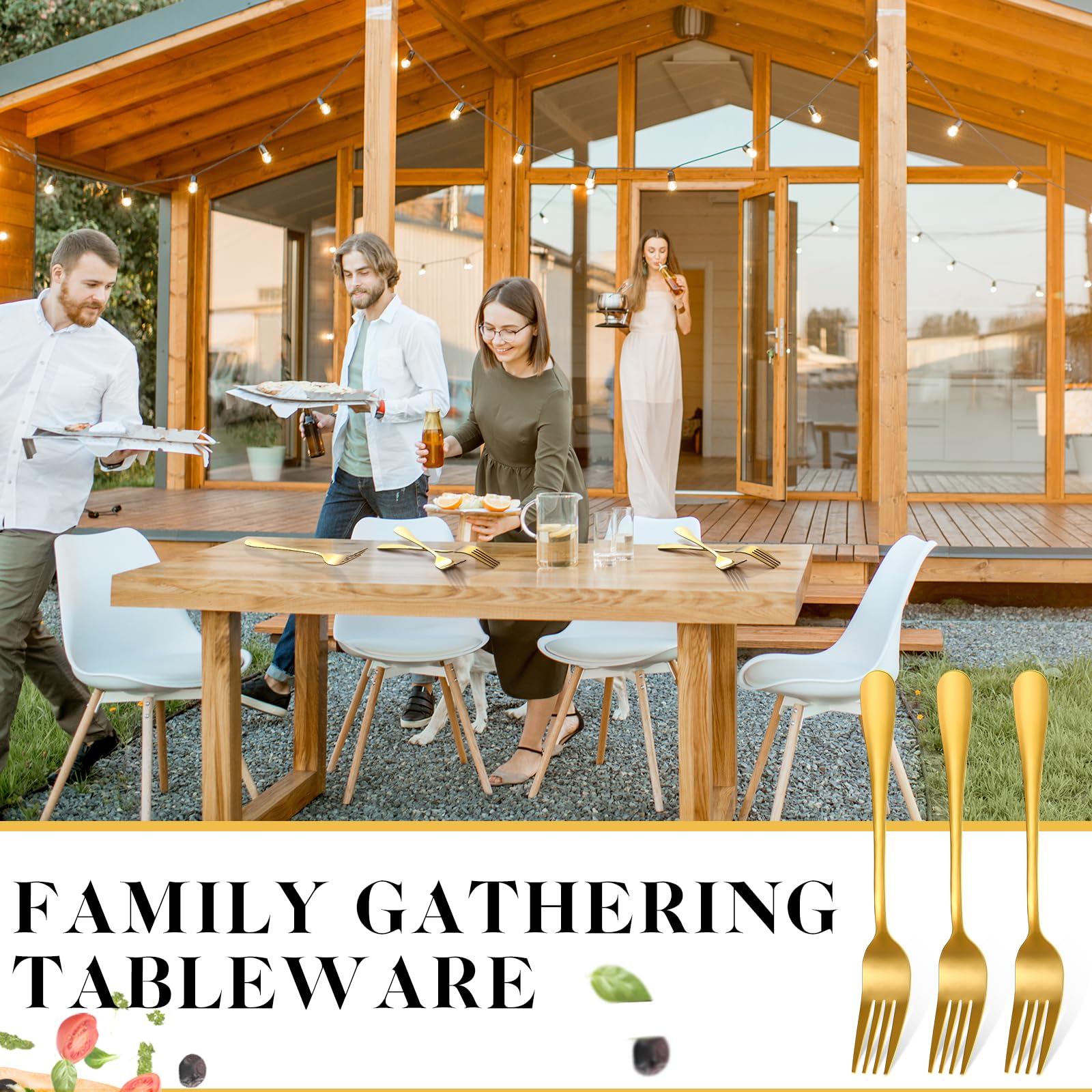 50Pcs Gold Stainless Steel Dinner Forks 8 Inch - Premium Mirror Polished Cutlery Set for Home, Restaurant & Kitchen Use - Dishwasher Safe Forks Ideal for Salad, Dessert, Steak, Pasta & Fine Dining - Elegant Tableware for Weddings, Parties & Formal Events